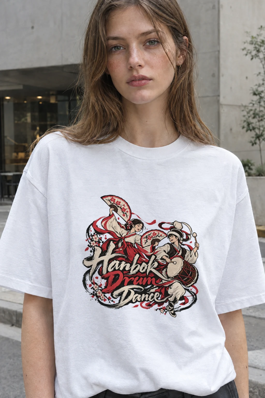 "Hanbok Drum Dance" Heavyweight Unisex Crewneck T-shirt | Gildan 5000
