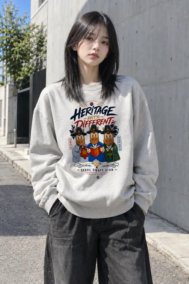 "Hanbok Horse Trio" Heavy Blend Unisex Crewneck Sweatshirt | Gildan 18000