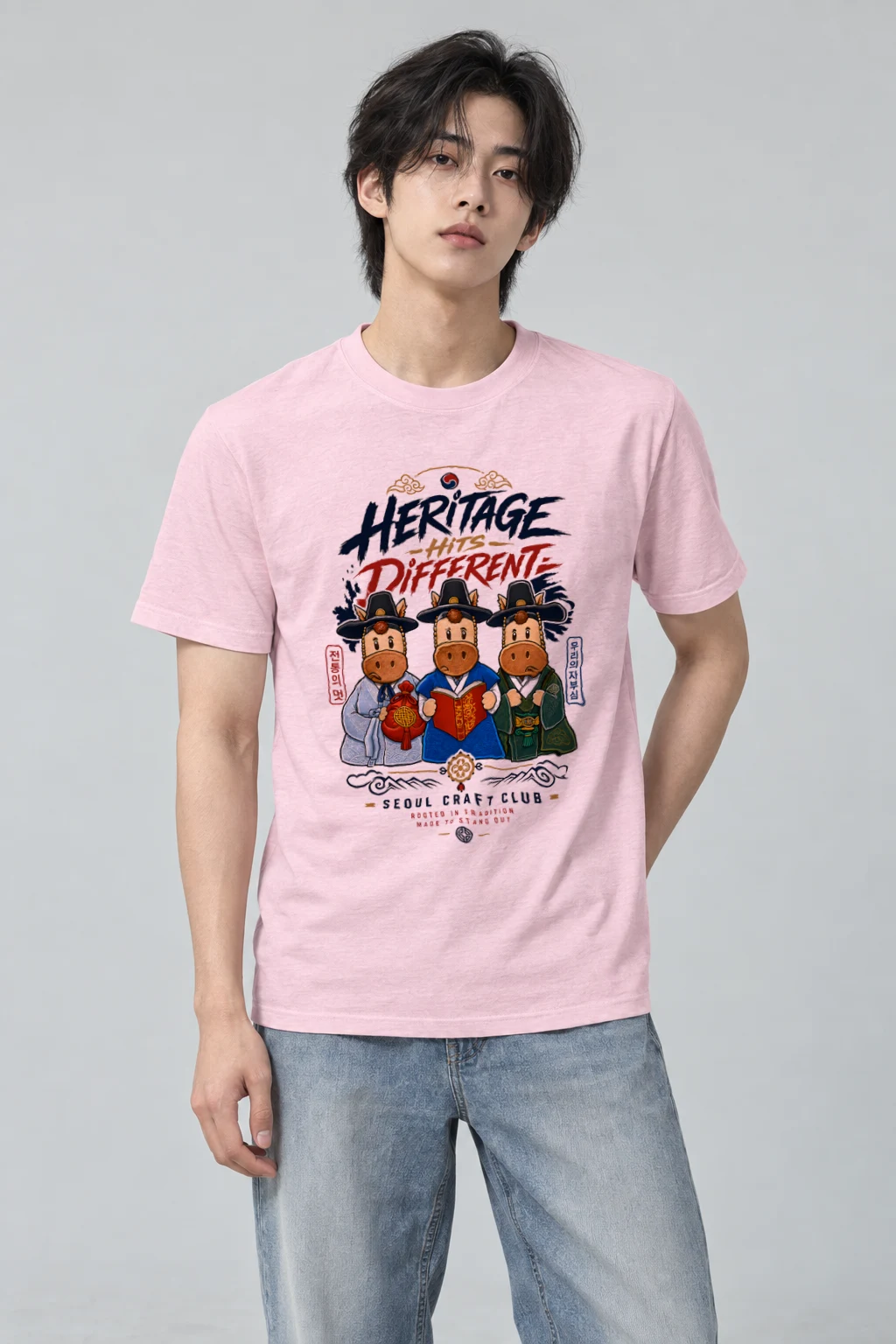 "Hanbok Horse Trio" Heavyweight Unisex Crewneck T-shirt | Gildan 5000