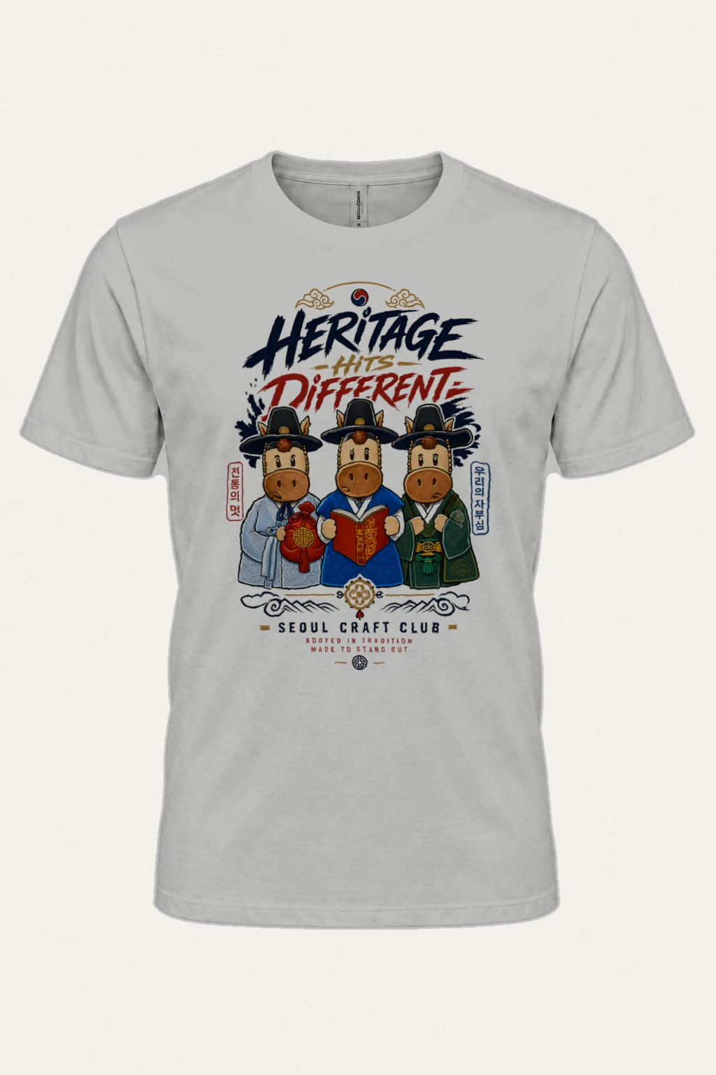 "Hanbok Horse Trio" Heavyweight Unisex Crewneck T-shirt | Gildan 5000