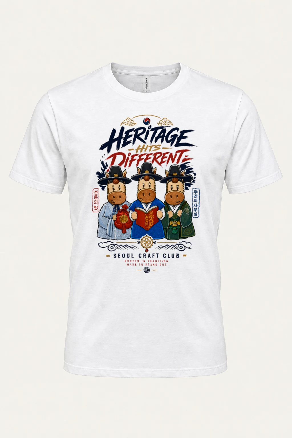 "Hanbok Horse Trio" Heavyweight Unisex Crewneck T-shirt | Gildan 5000
