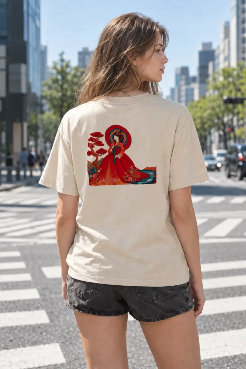 "Hanbok Parasol" Heavyweight Unisex Crewneck T-shirt | Gildan 5000