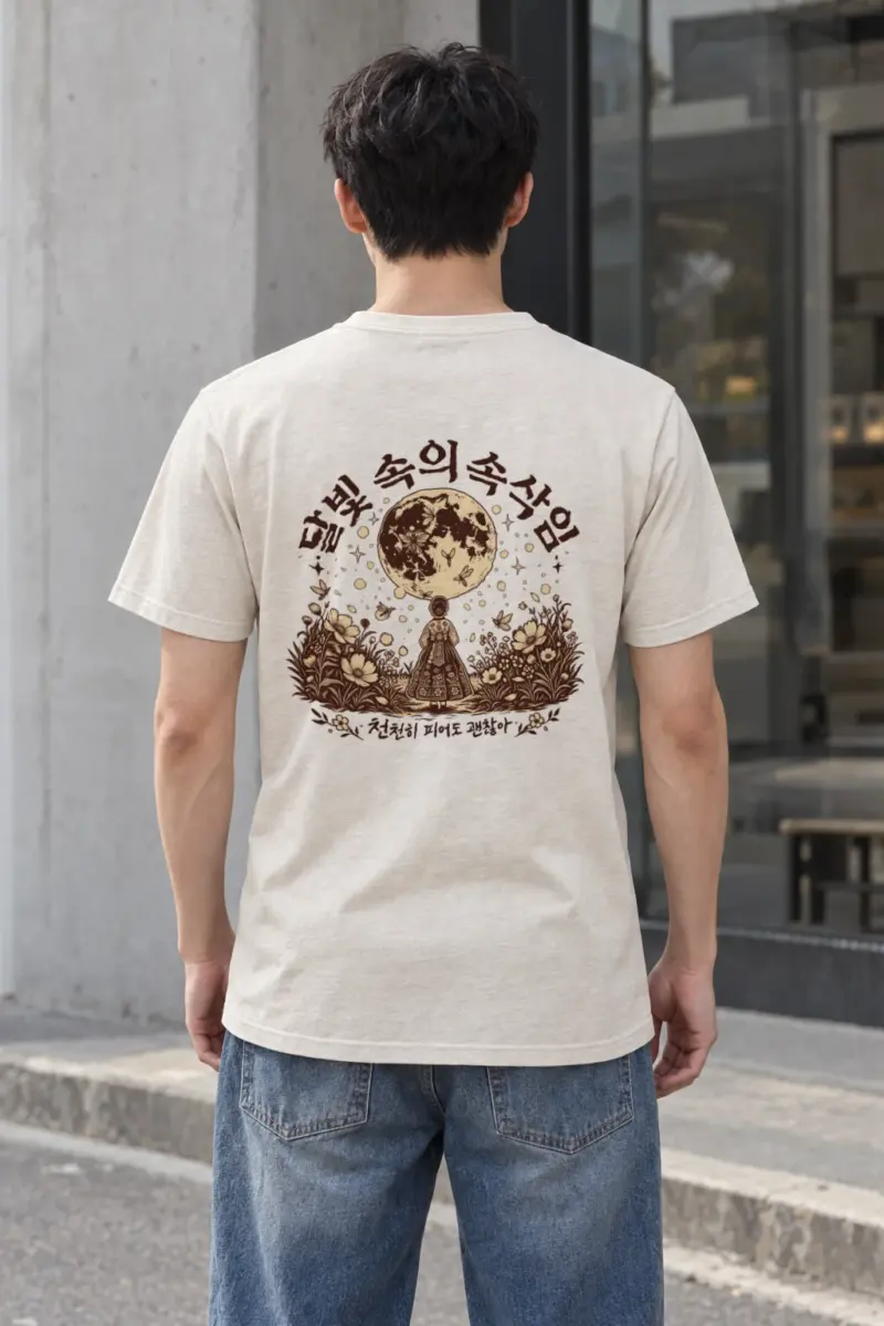 "Hanbok Under Moon" Heavyweight Unisex Crewneck T-shirt | Gildan 5000