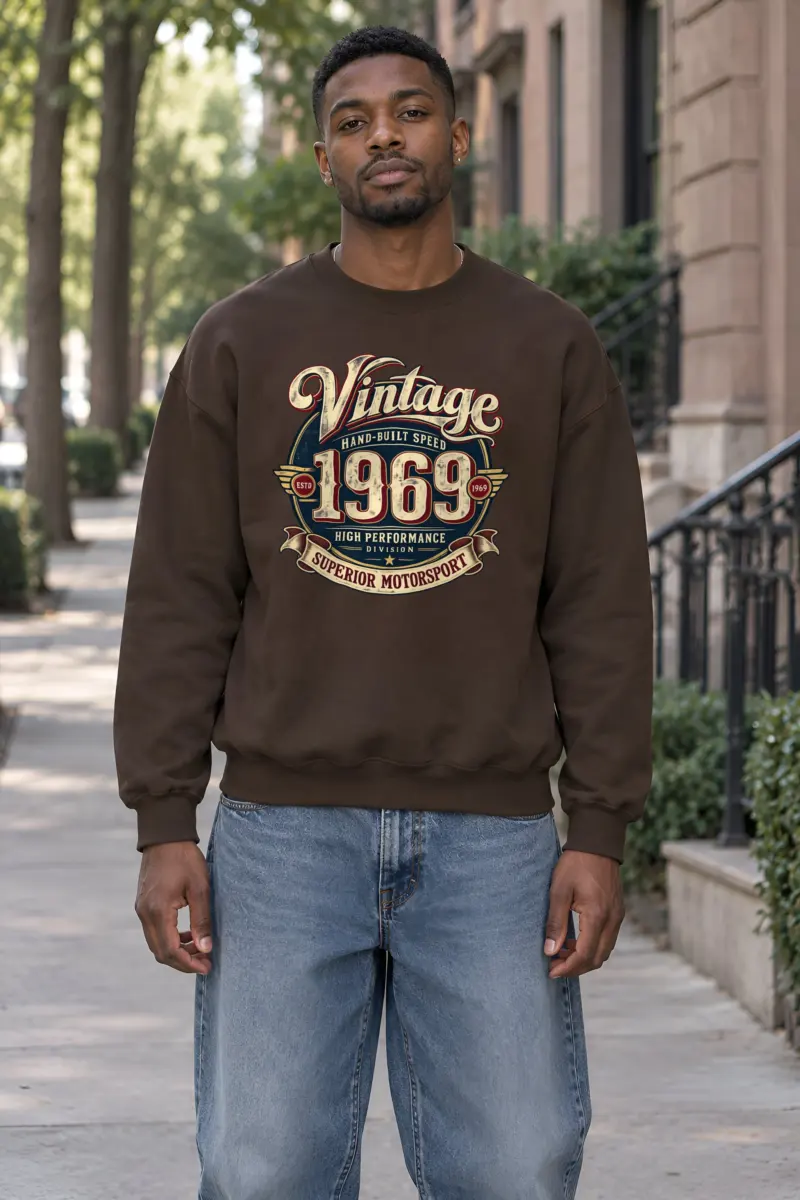 "Hand-Built Speed 1969" Heavy Blend Unisex Crewneck Sweatshirt