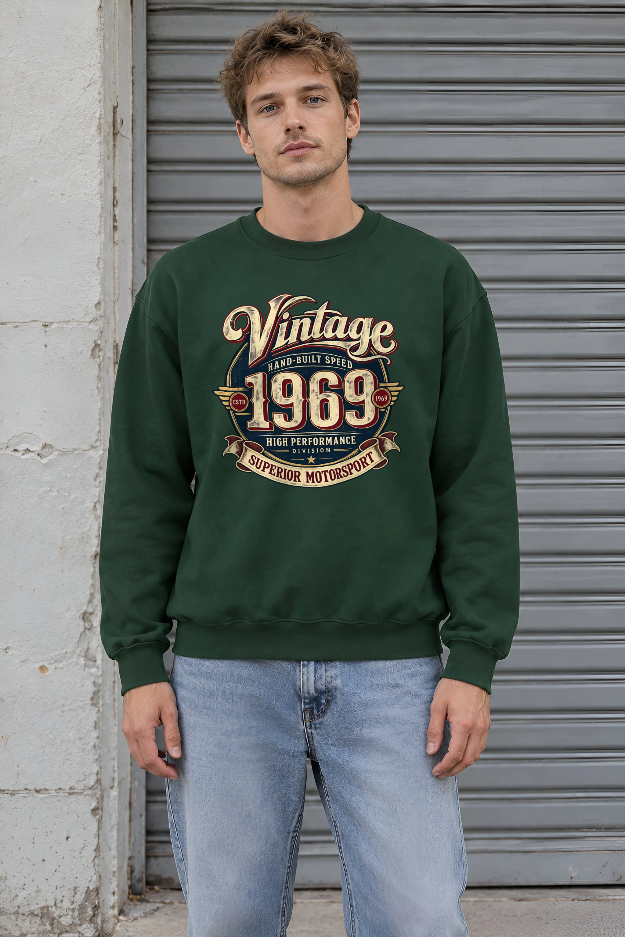 "Hand-Built Speed 1969" 1 Crewneck Sweatshirt