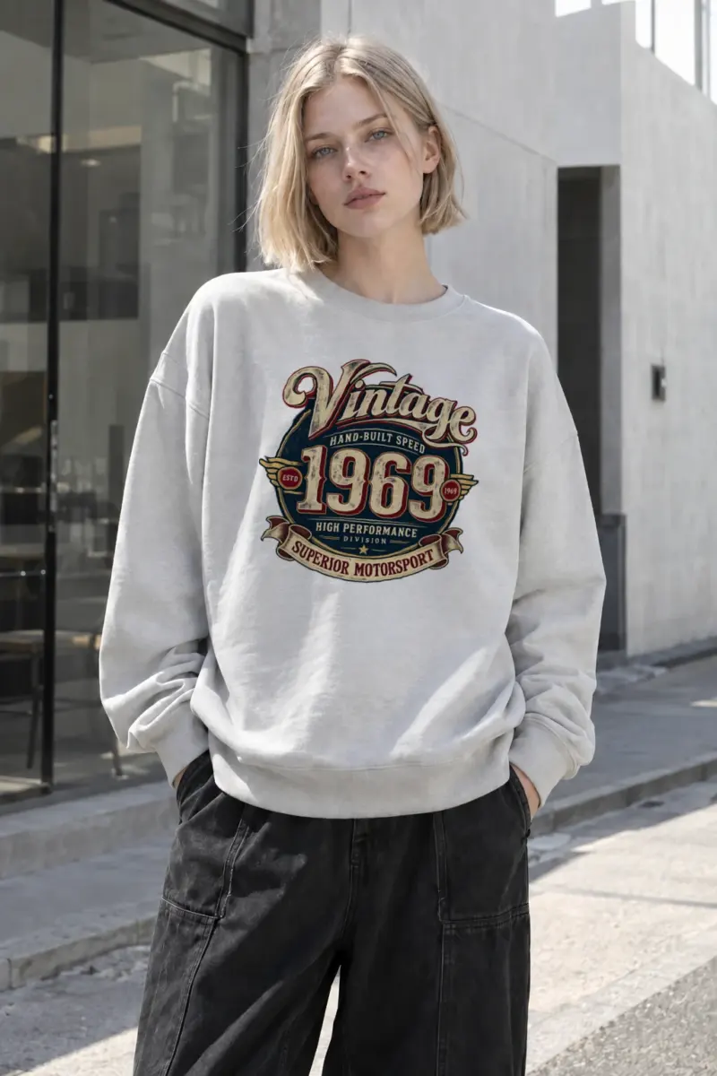 "Hand-Built Speed 1969" Heavy Blend Unisex Crewneck Sweatshirt | Gildan 18000