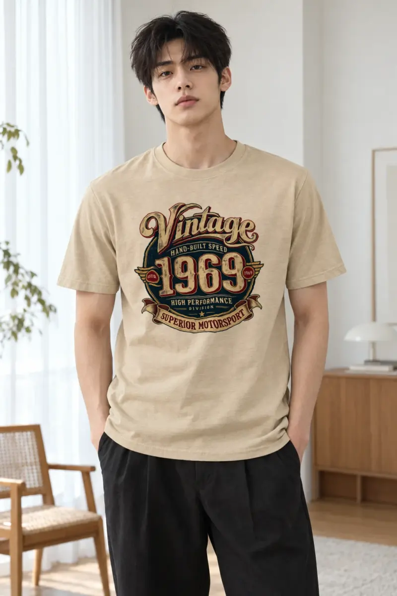 "Hand-Built Speed 1969" Heavyweight Unisex Crewneck T-shirt | Gildan 5000