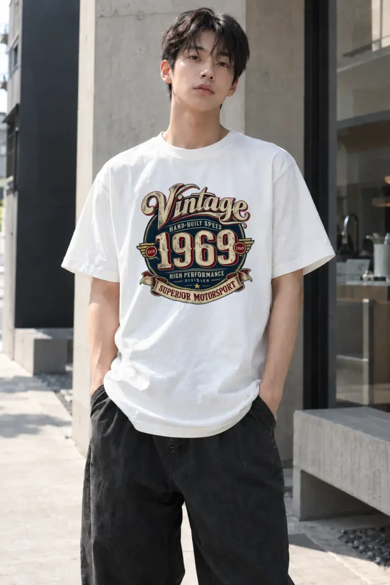 "Hand-Built Speed 1969" Heavyweight Unisex Crewneck T-shirt | Gildan 5000
