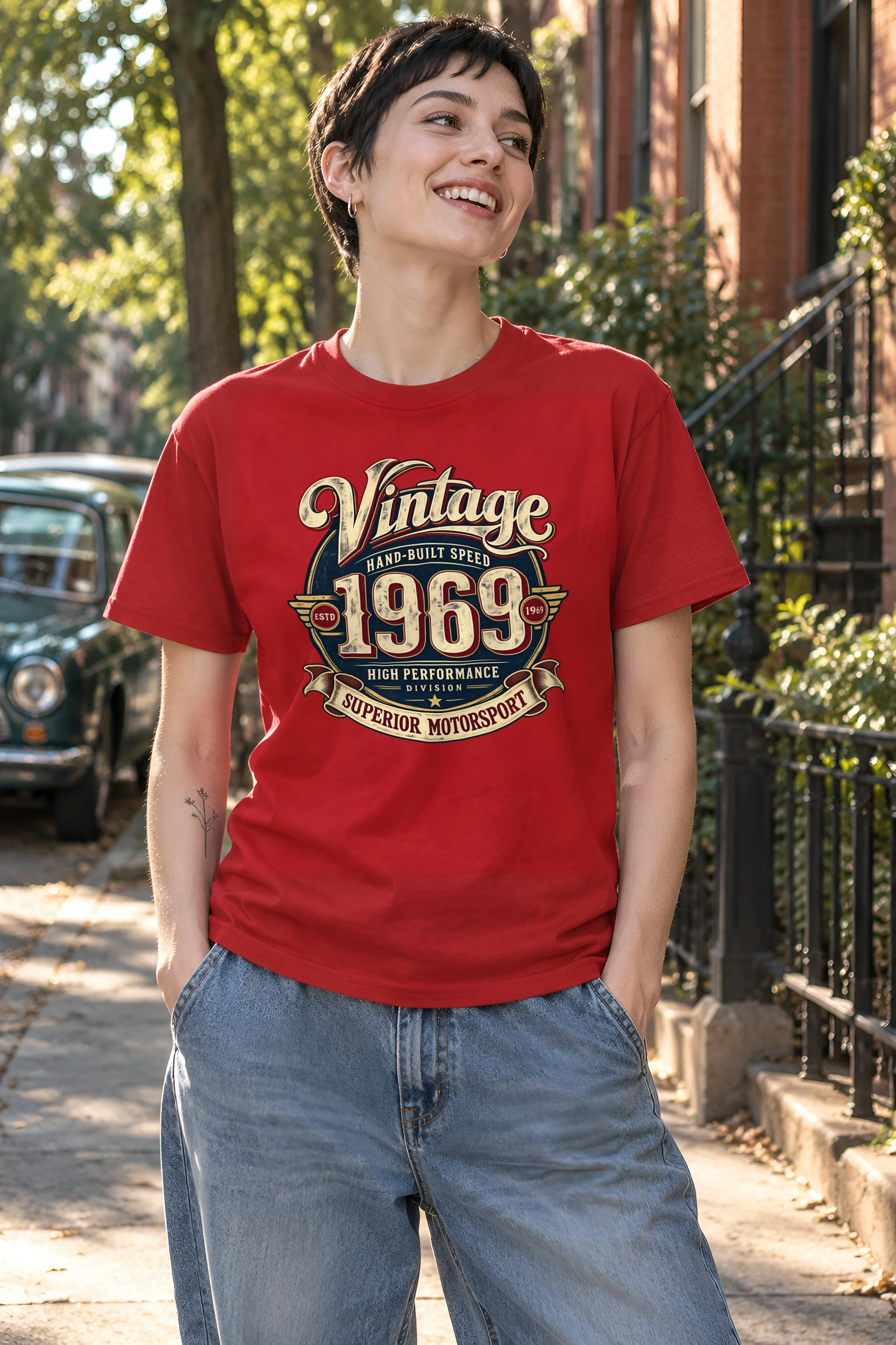 "Hand-Built Speed 1969" Heavyweight Unisex Crewneck T-shirt