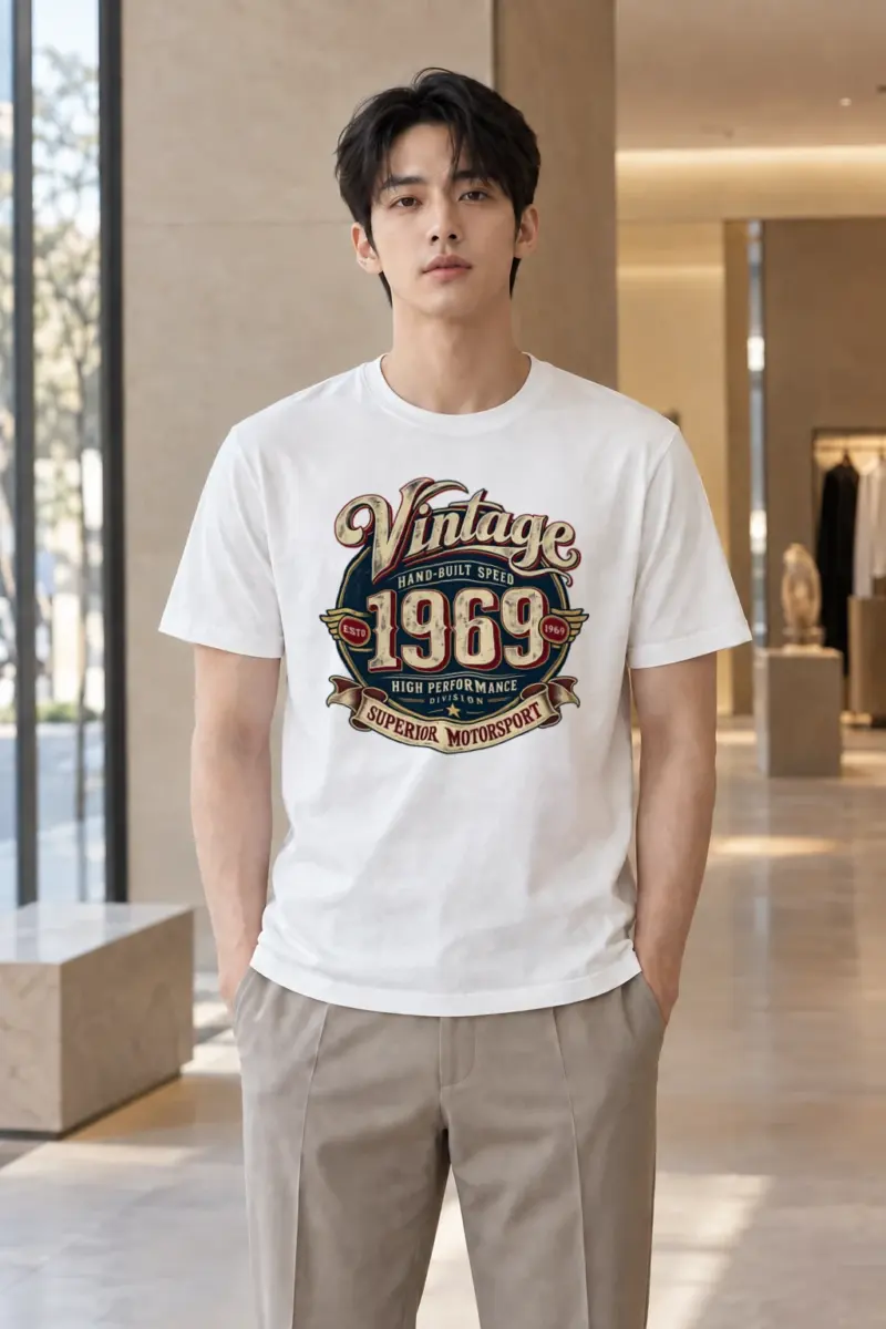 "Hand-Built Speed 1969" Heavyweight Unisex Crewneck T-shirt | Gildan 5000