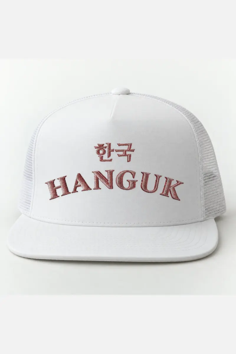 "Hanguk Collegiate" 5 Panel Trucker Cap · Embroidered