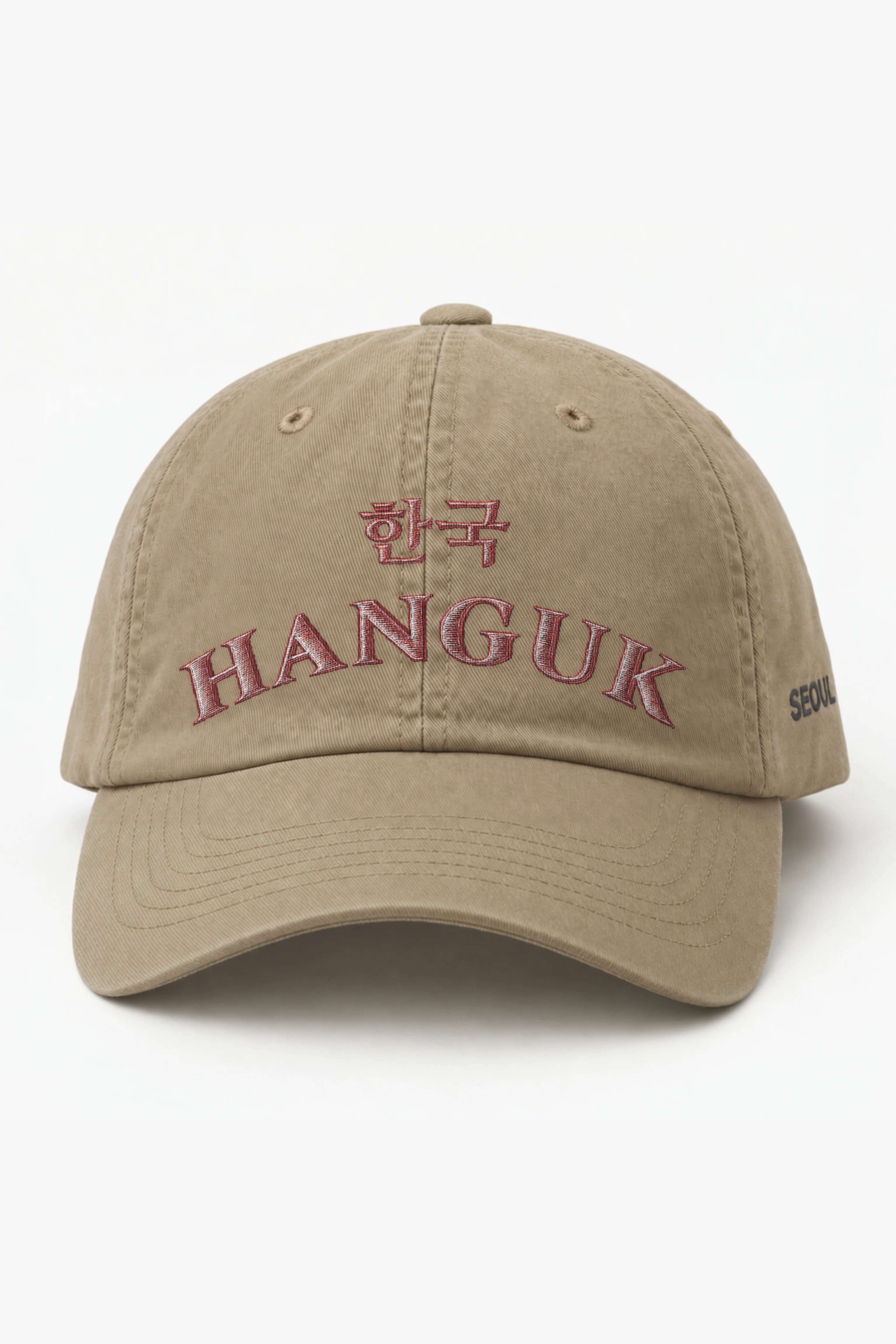"Hanguk Collegiate" Classic Dad Hat · Embroidered — khaki/cap-front