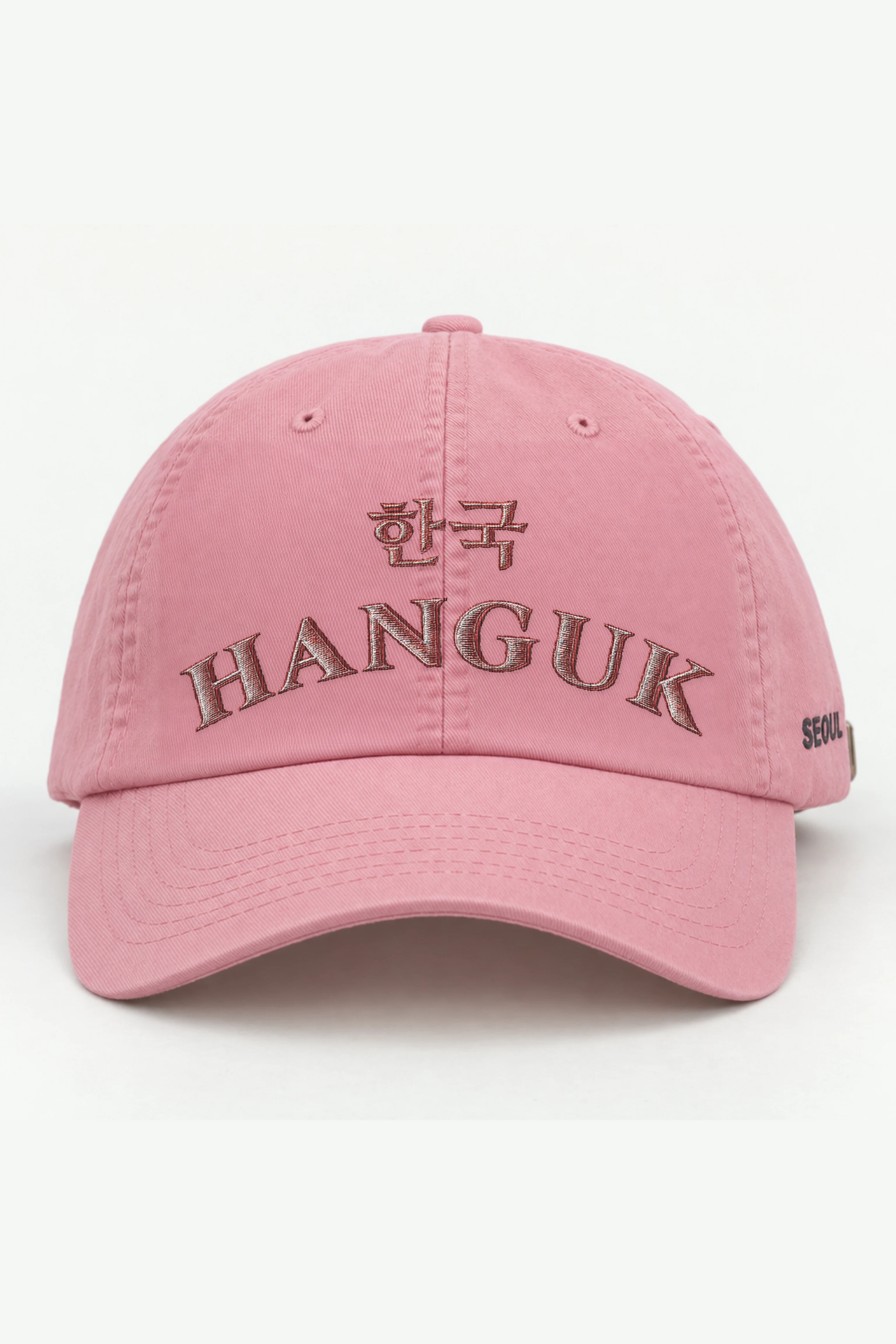 "Hanguk Collegiate" Classic Dad Hat · Embroidered — pink/cap-front