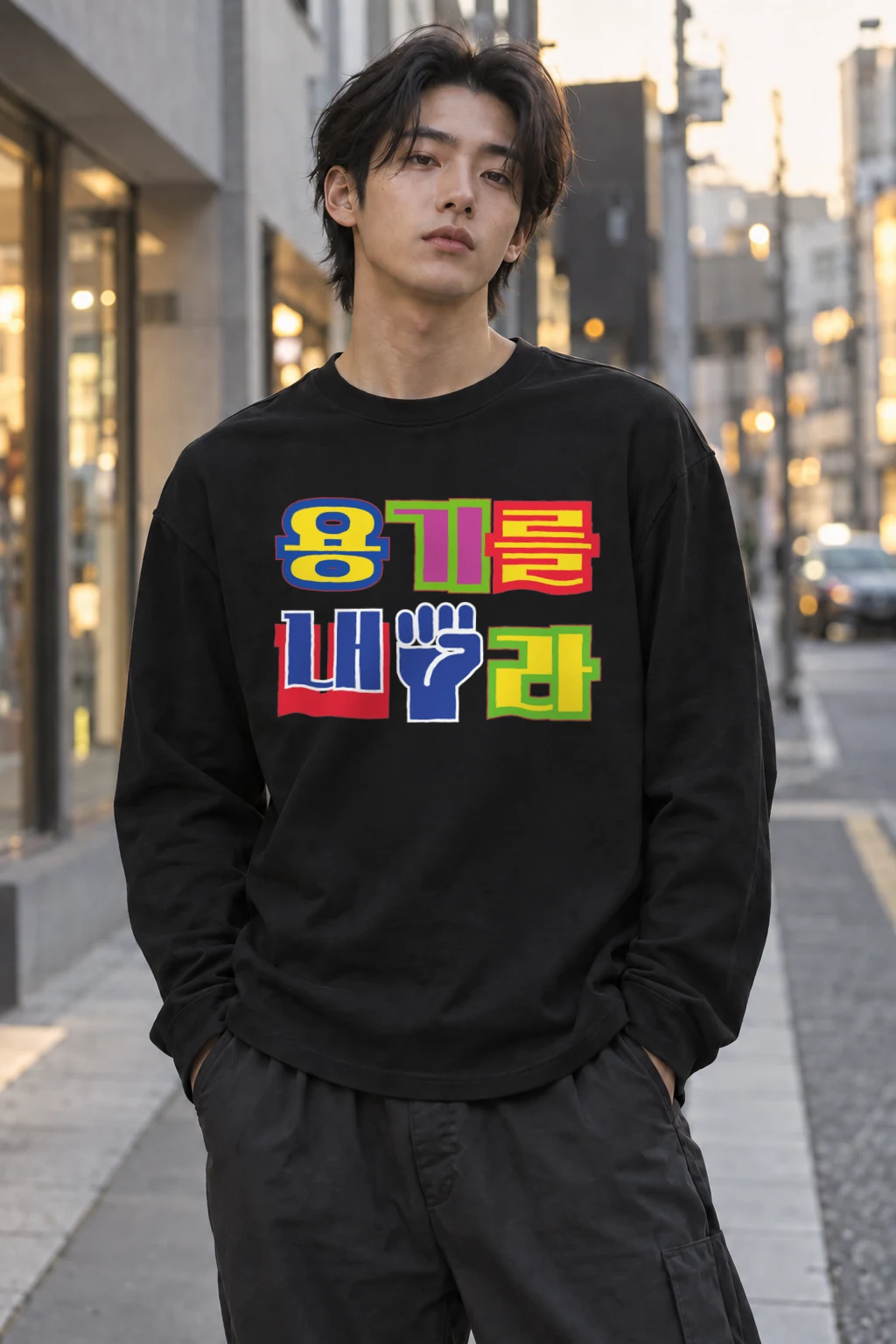 "Hangul Color Block" Unisex Longsleeve T-shirt | Gildan 2400