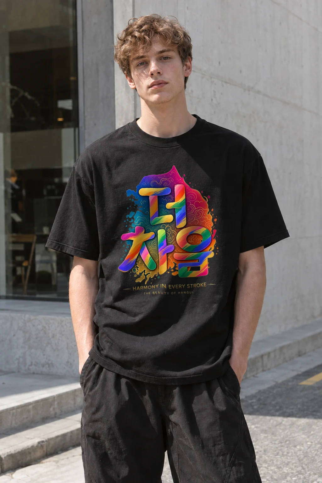 "Hangul Harmony" Heavyweight Unisex Crewneck T-shirt | Gildan 5000