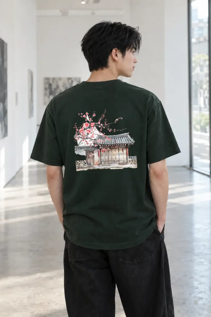 "Hanok Plum Blossom" Heavyweight Unisex Crewneck T-shirt | Gildan 5000
