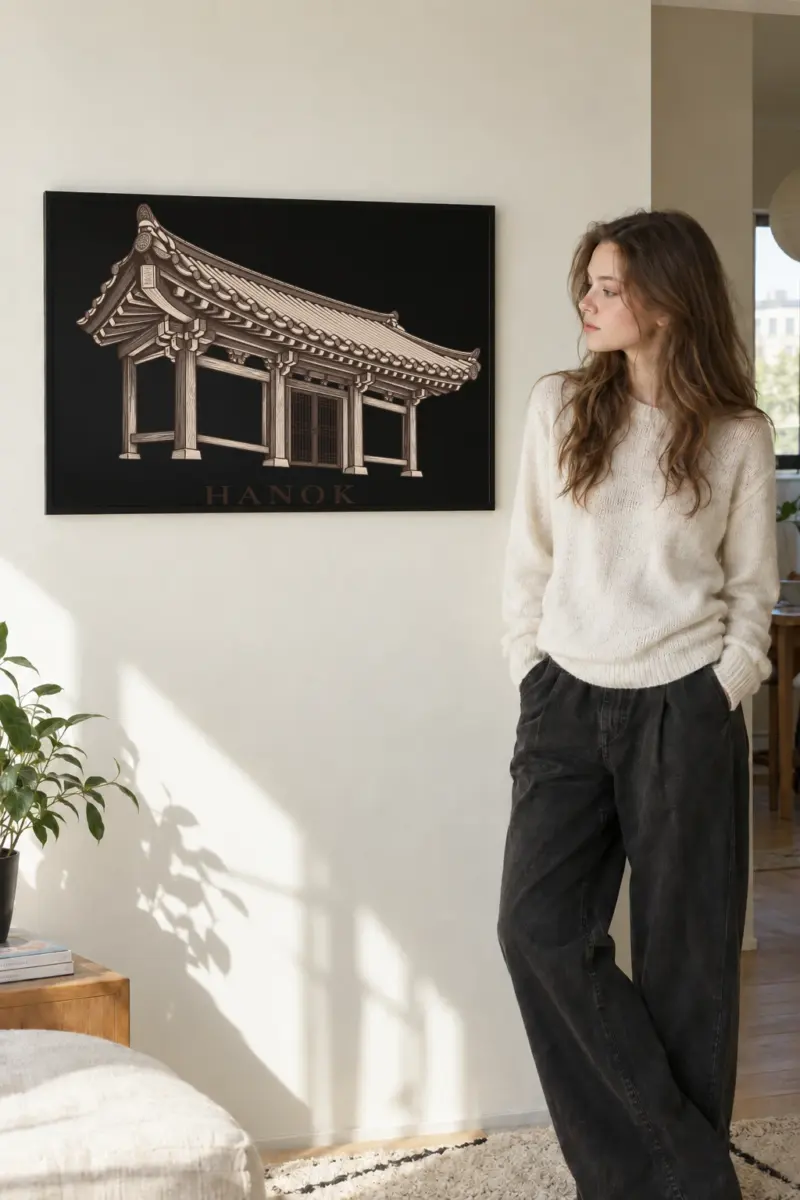 "Hanok Quiet Architecture" Premium Wooden Framed Poster · Landscape