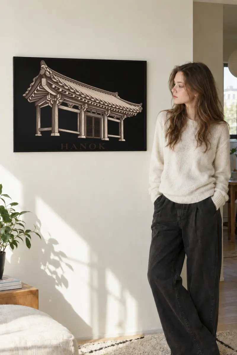 "Hanok Quiet Architecture" Premium Wooden Framed Poster · Landscape