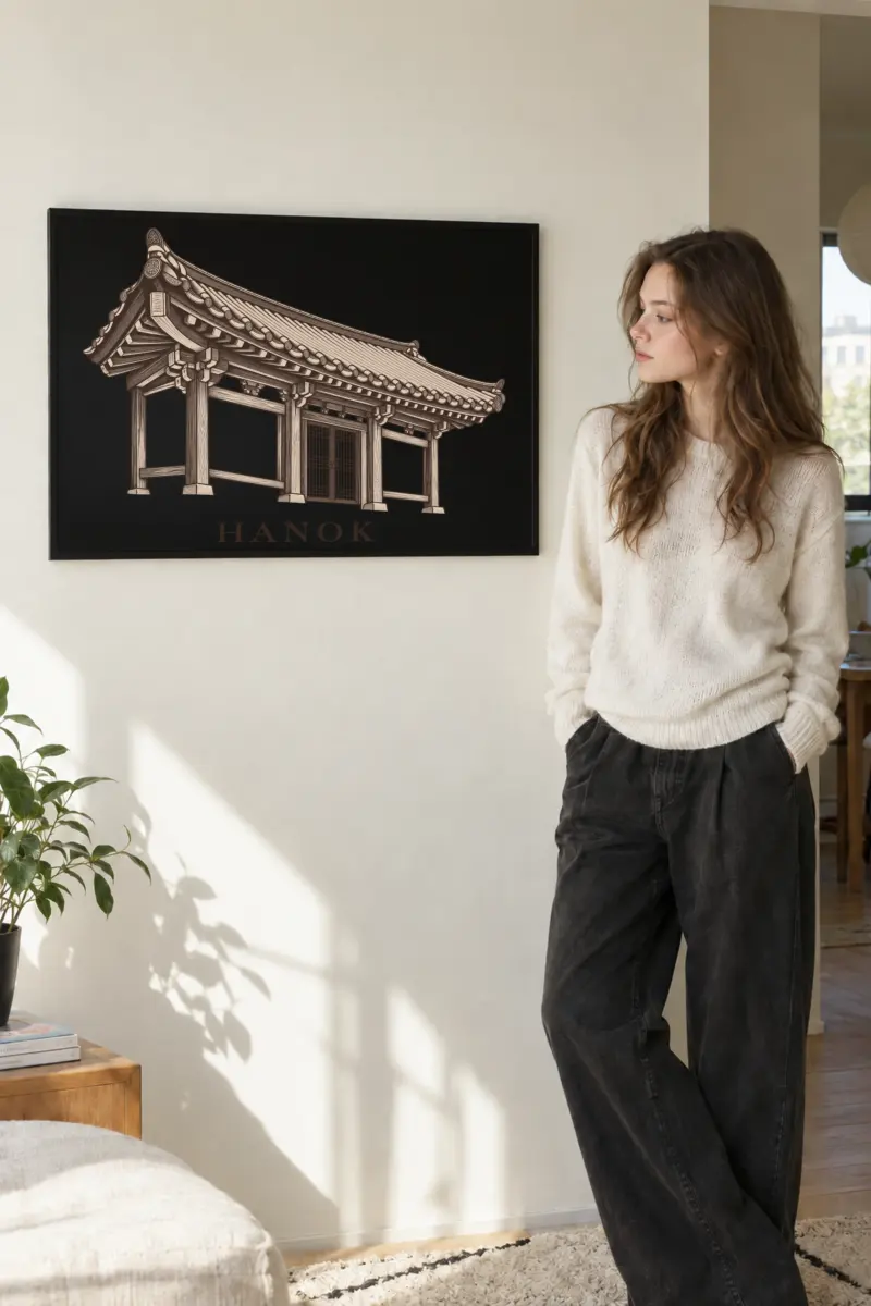 "Hanok Quiet Architecture" Premium Wooden Framed Poster · Landscape