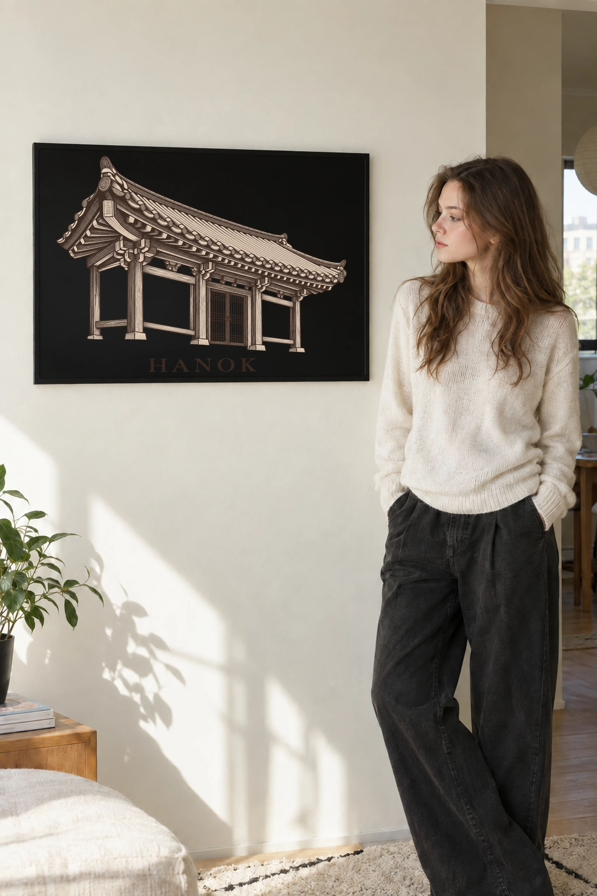 "Hanok Quiet Architecture" Premium Wooden Framed Poster · Landscape