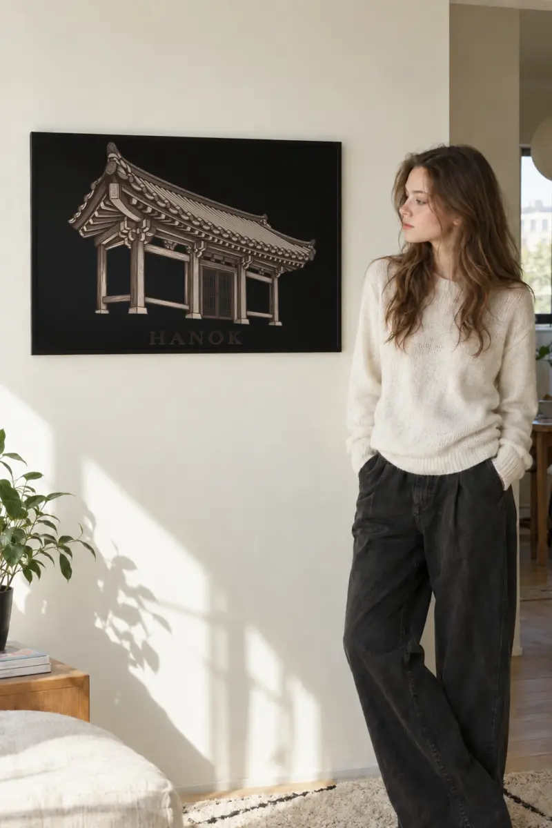 "Hanok Quiet Architecture" Premium Wooden Framed Poster · Landscape