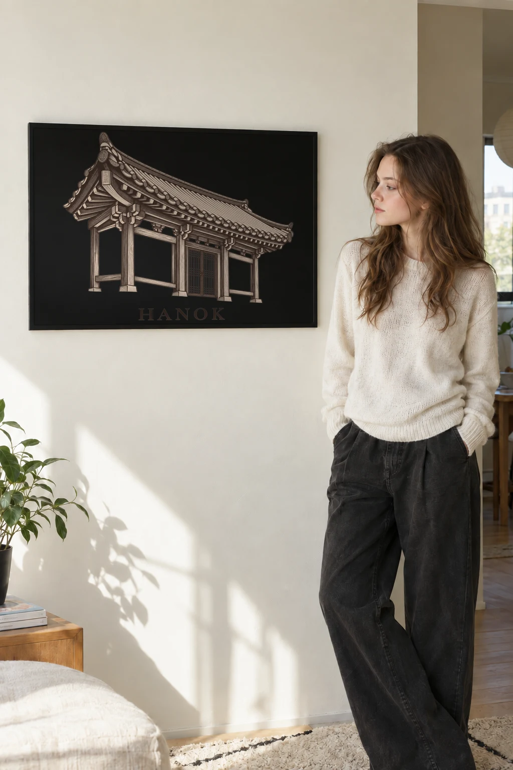 "Hanok Quiet Architecture" Premium Wooden Framed Poster · Landscape