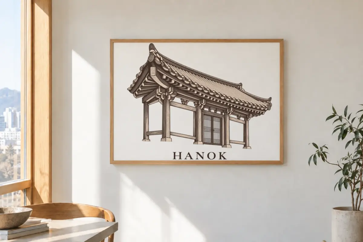 "Hanok Quiet Architecture" Premium Wooden Framed Poster · Landscape