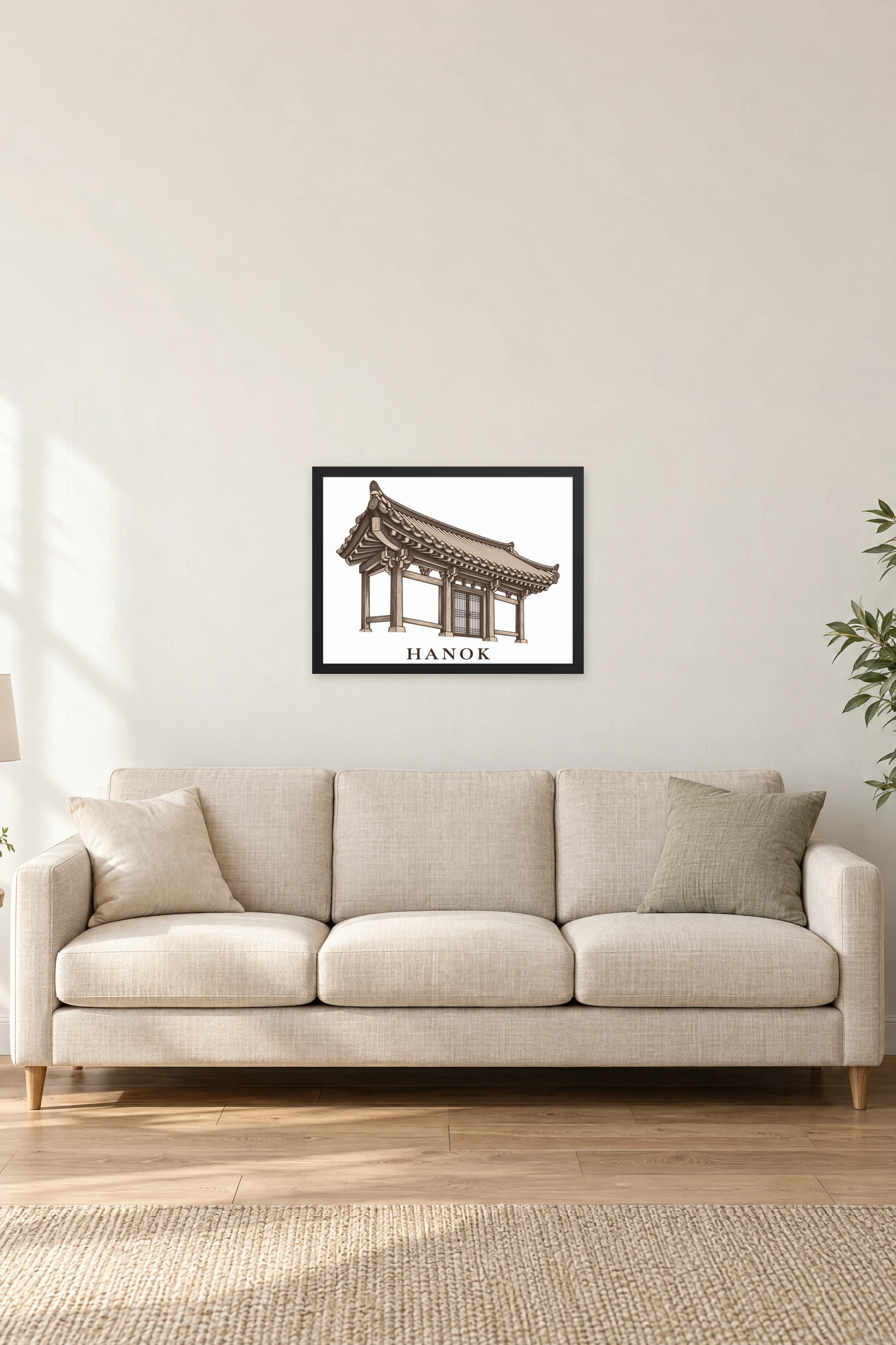 "Hanok Quiet Architecture" Premium Wooden Framed Poster · Landscape — Black frame, 24 × 18 in
