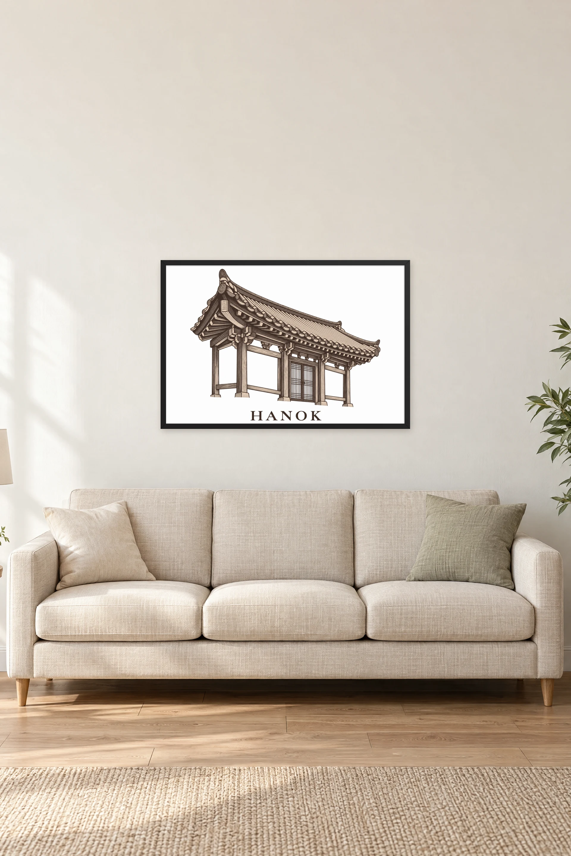"Hanok Quiet Architecture" Premium Wooden Framed Poster · Landscape — Black frame, 36 × 24 in