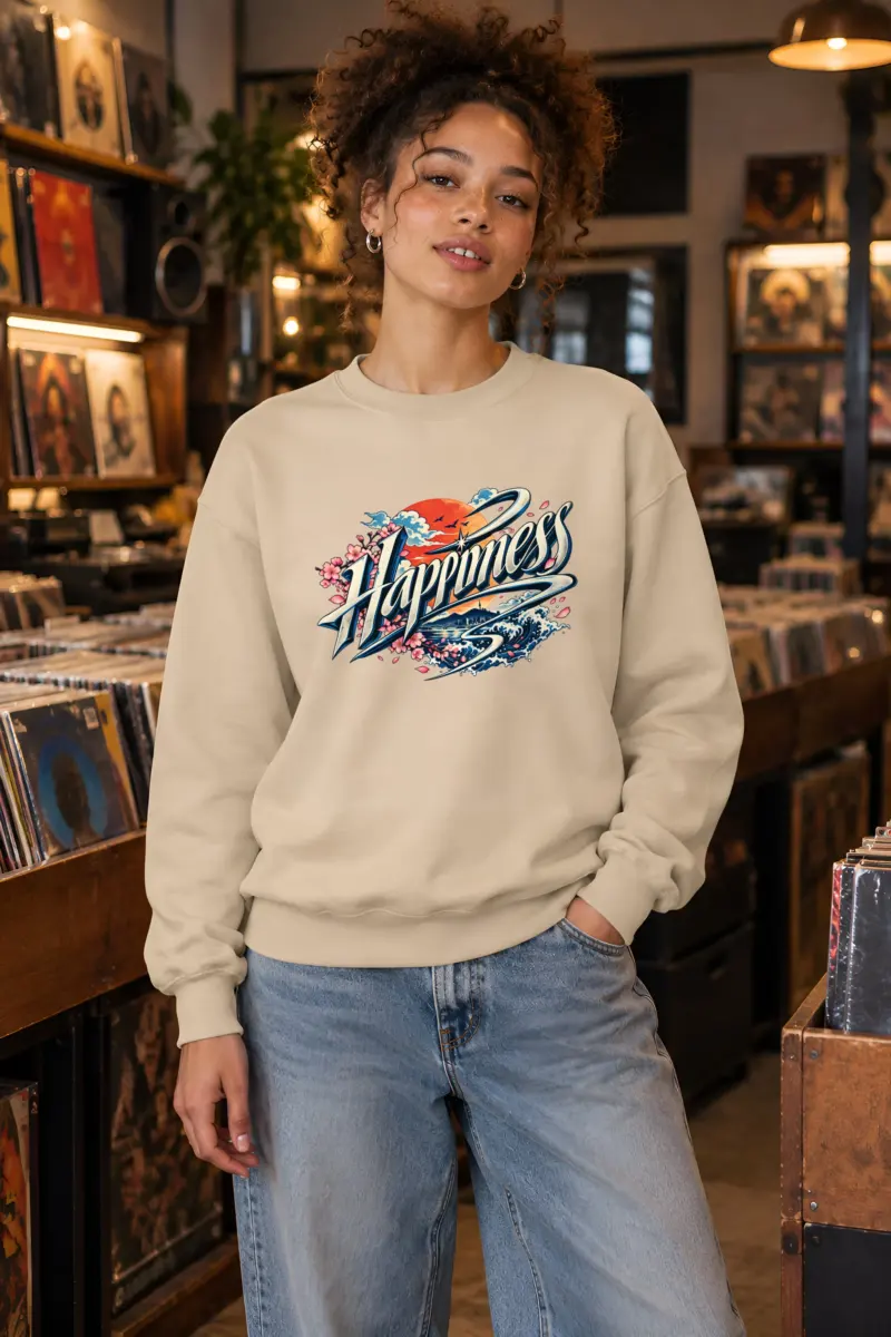 "Sunset Happiness Script" Heavy Blend Unisex Crewneck Sweatshirt
