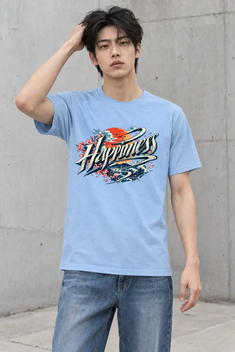 "Ribbon Script Happiness" Heavyweight Unisex Crewneck T-shirt