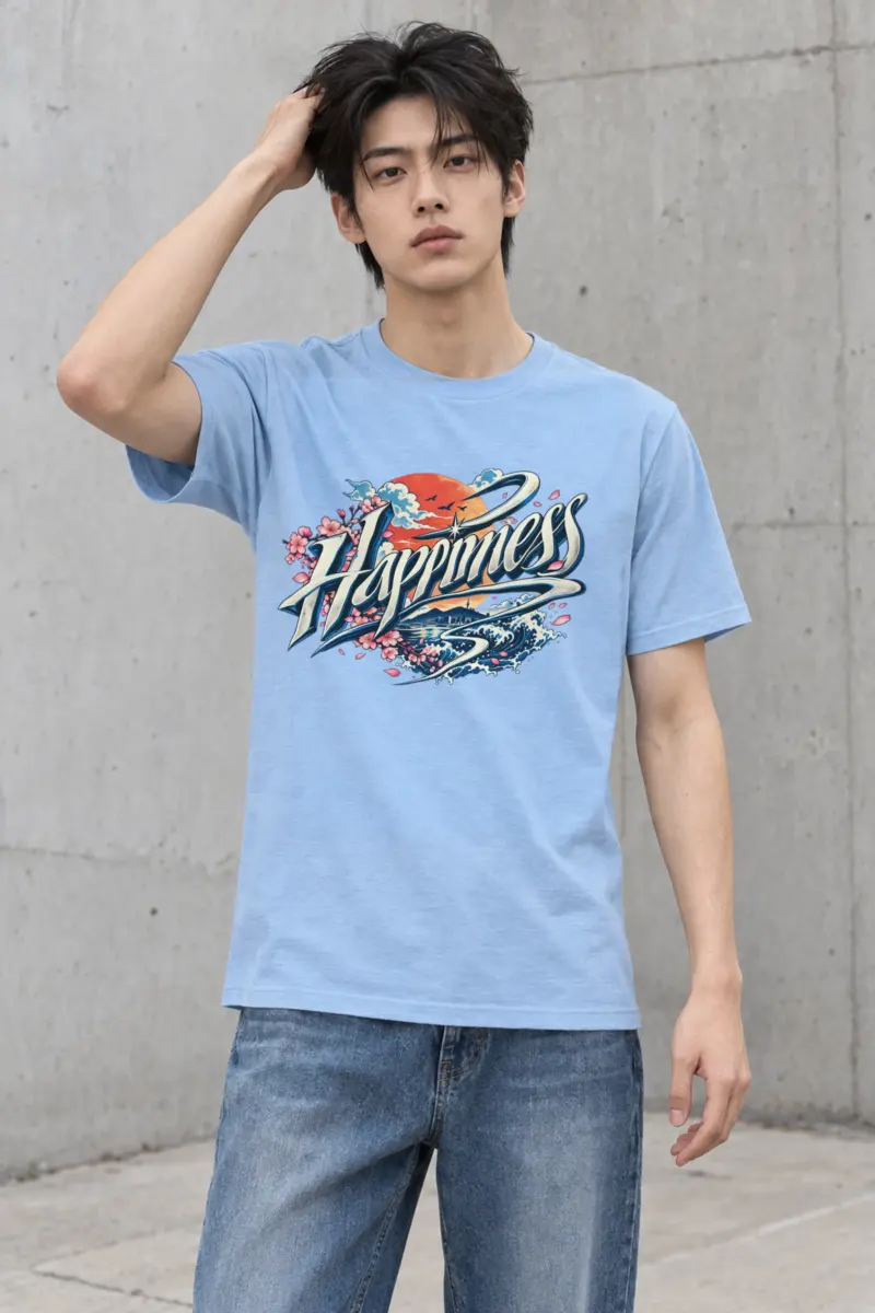 "Ribbon Script Happiness" Heavyweight Unisex Crewneck T-shirt