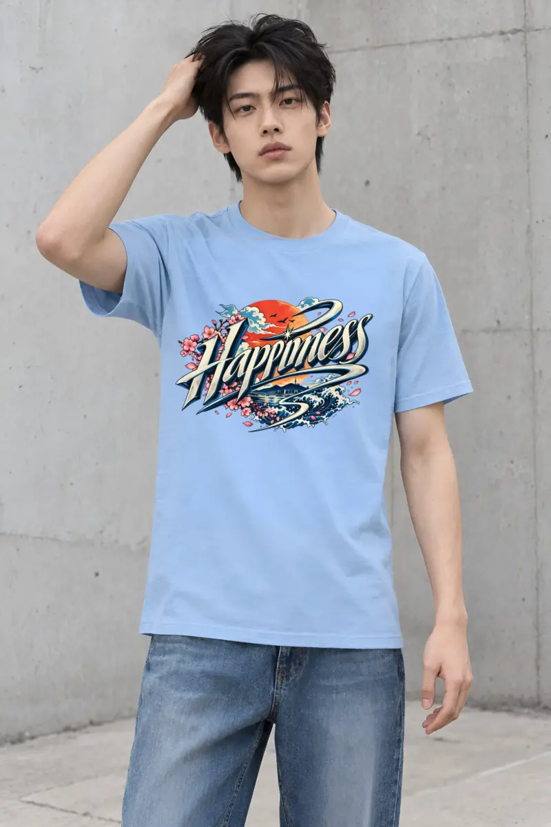 "Ribbon Script Happiness" Heavyweight Unisex Crewneck T-shirt