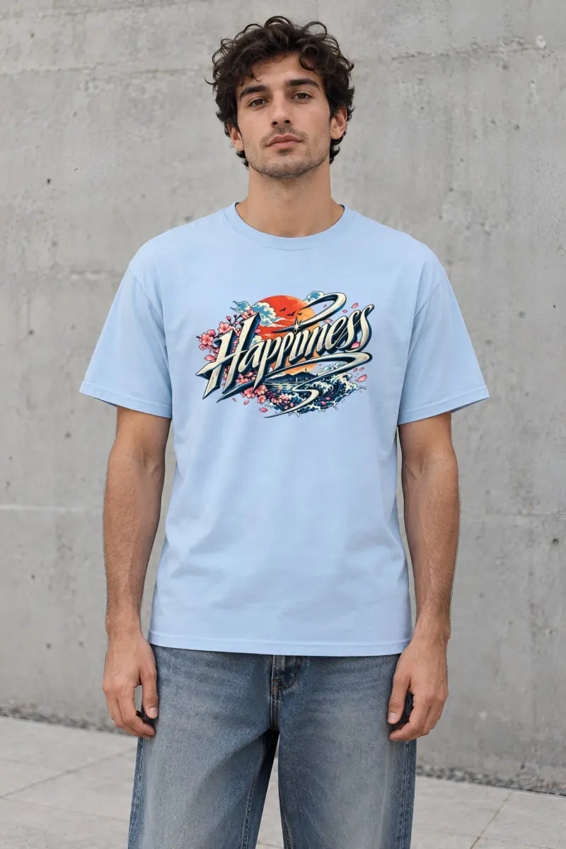 "Ribbon Script Happiness" Heavyweight Unisex Crewneck T-shirt