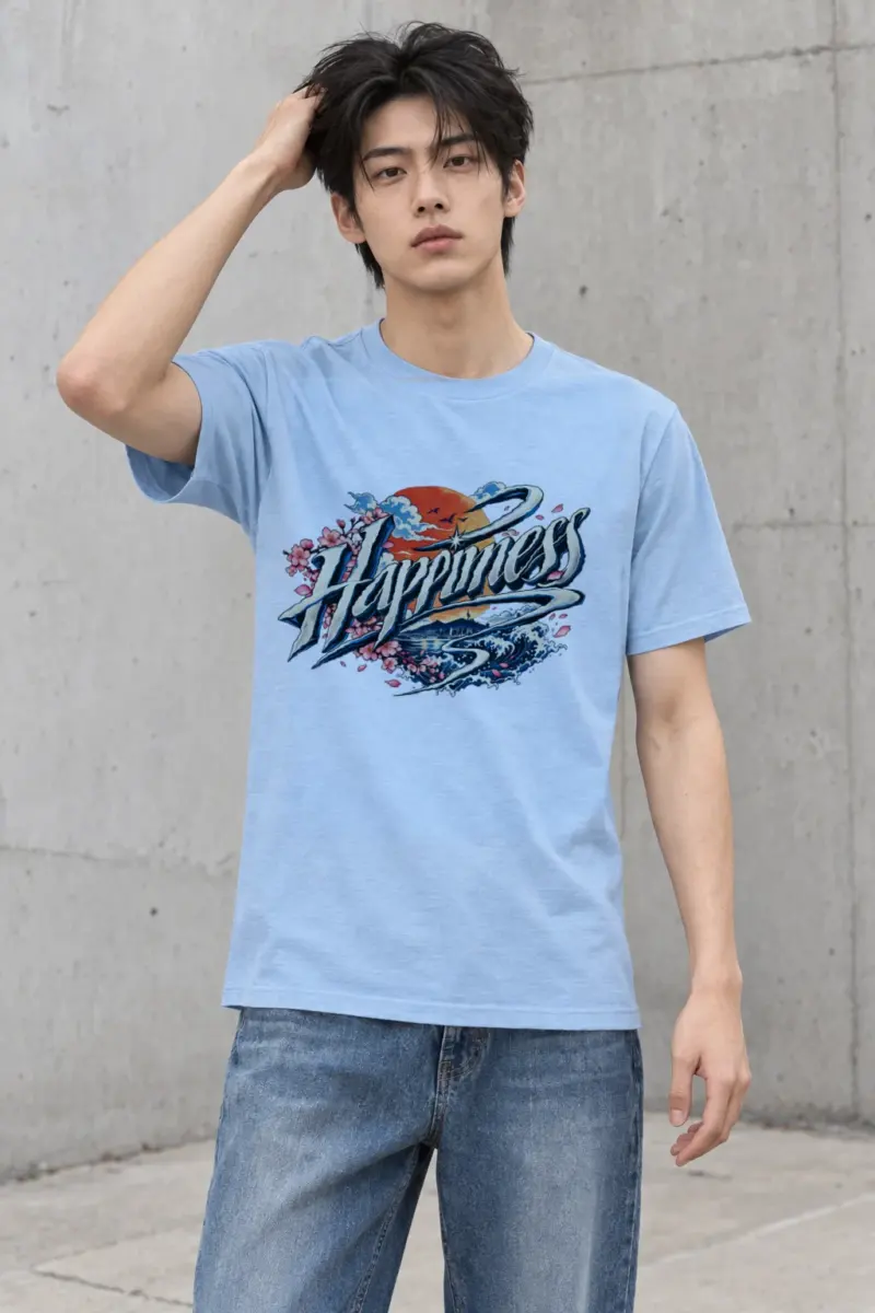 "Ribbon Script Happiness" Heavyweight Unisex Crewneck T-shirt
