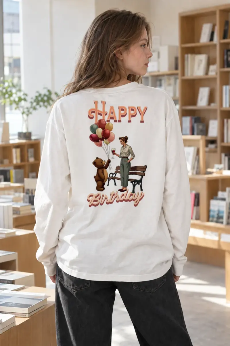 “Happy Birthday Bear” Unisex Longsleeve T-shirt | Gildan 2400