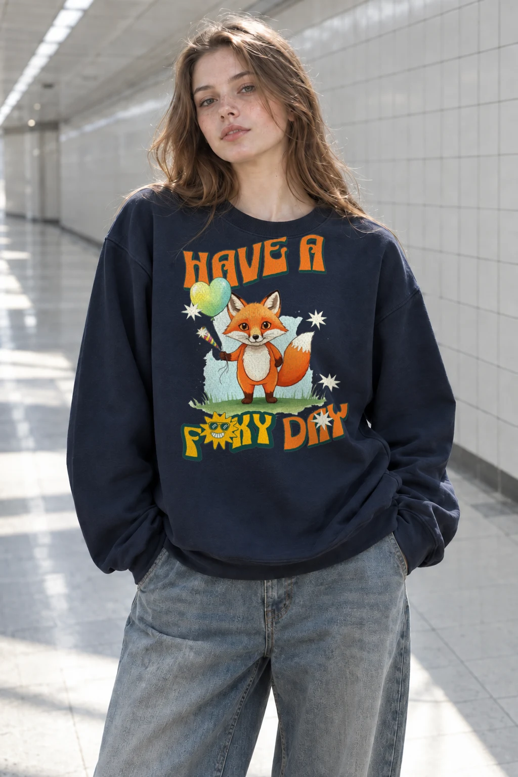 "Have A Foxy Day" Heavy Blend Unisex Crewneck Sweatshirt | Gildan 18000