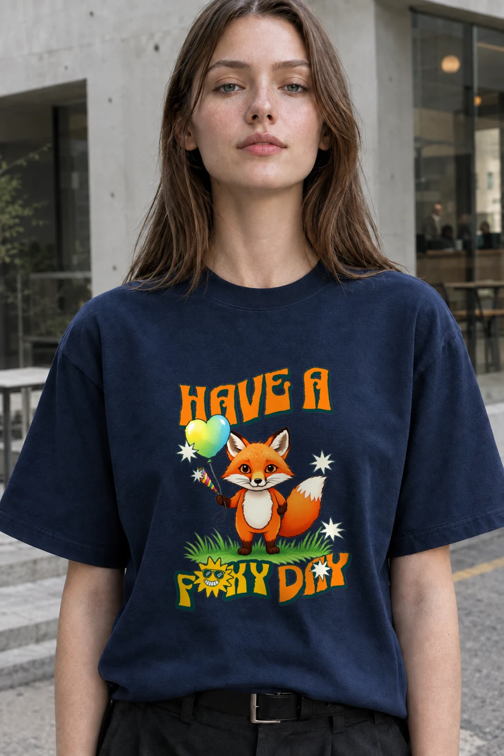 "Have A Foxy Day" Heavyweight Unisex Crewneck T-shirt | Gildan 5000