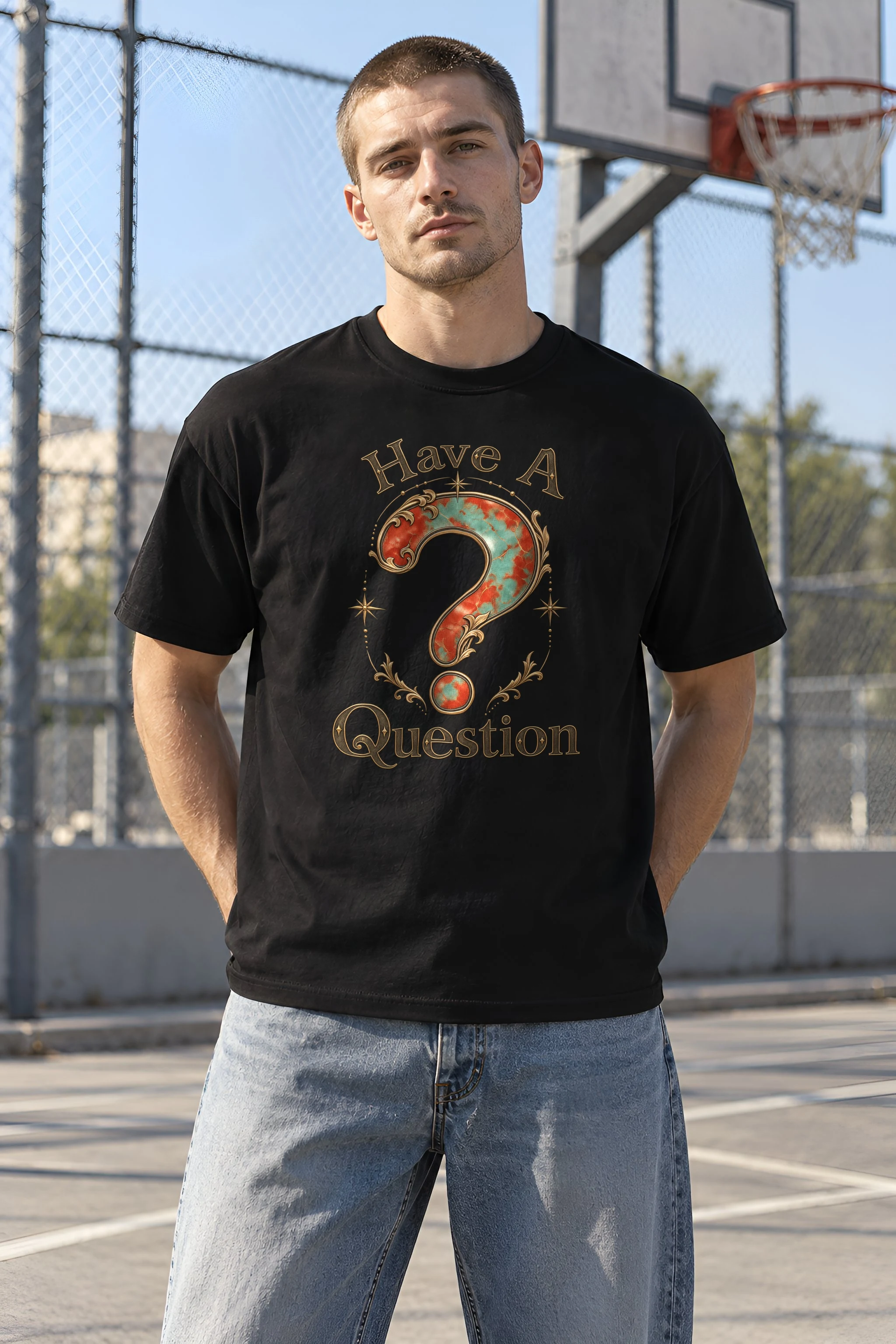 "Have A Question" Heavyweight Unisex Crewneck T-shirt