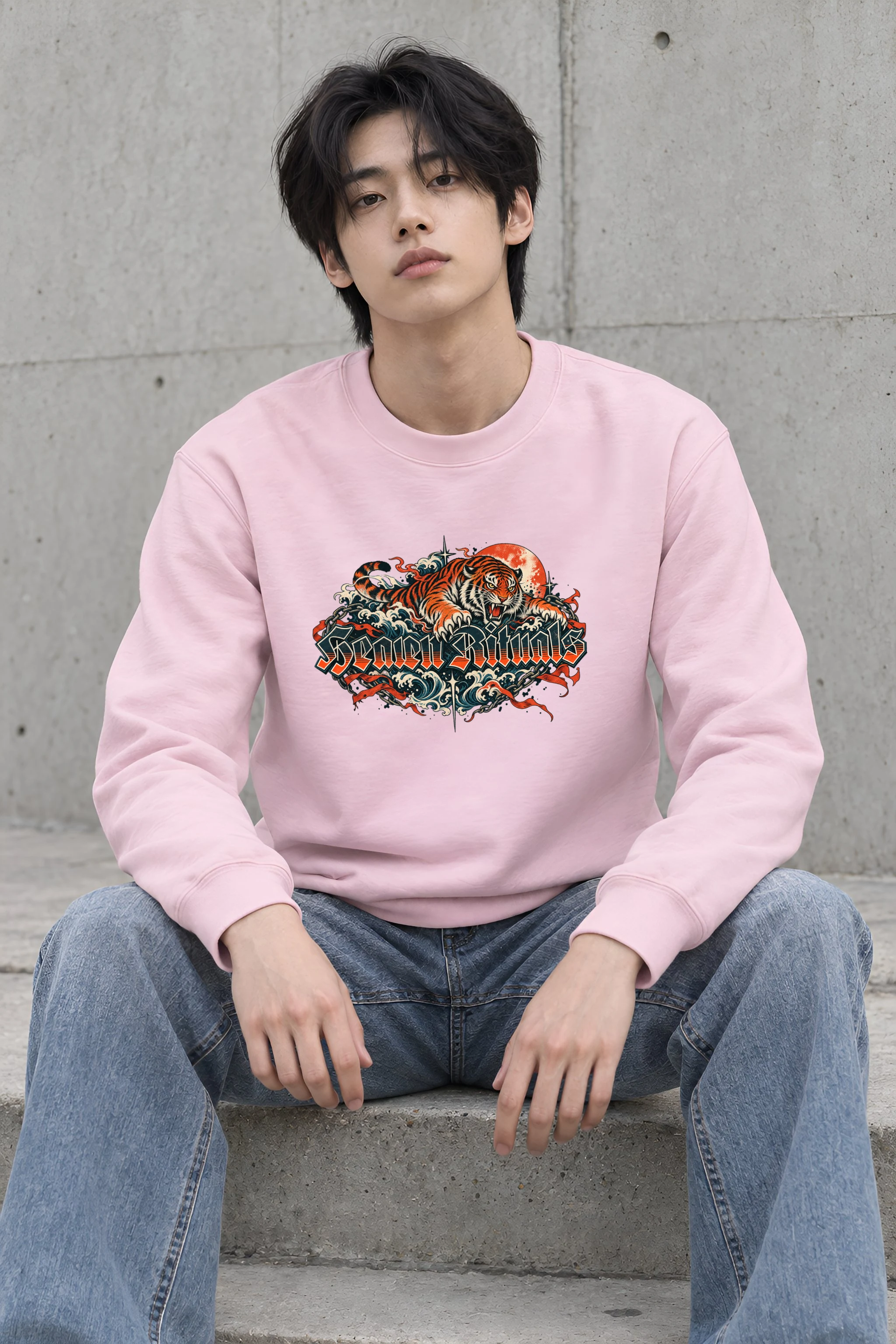 "Snarling Tiger Chain Script" Heavy Blend Unisex Crewneck Sweatshirt