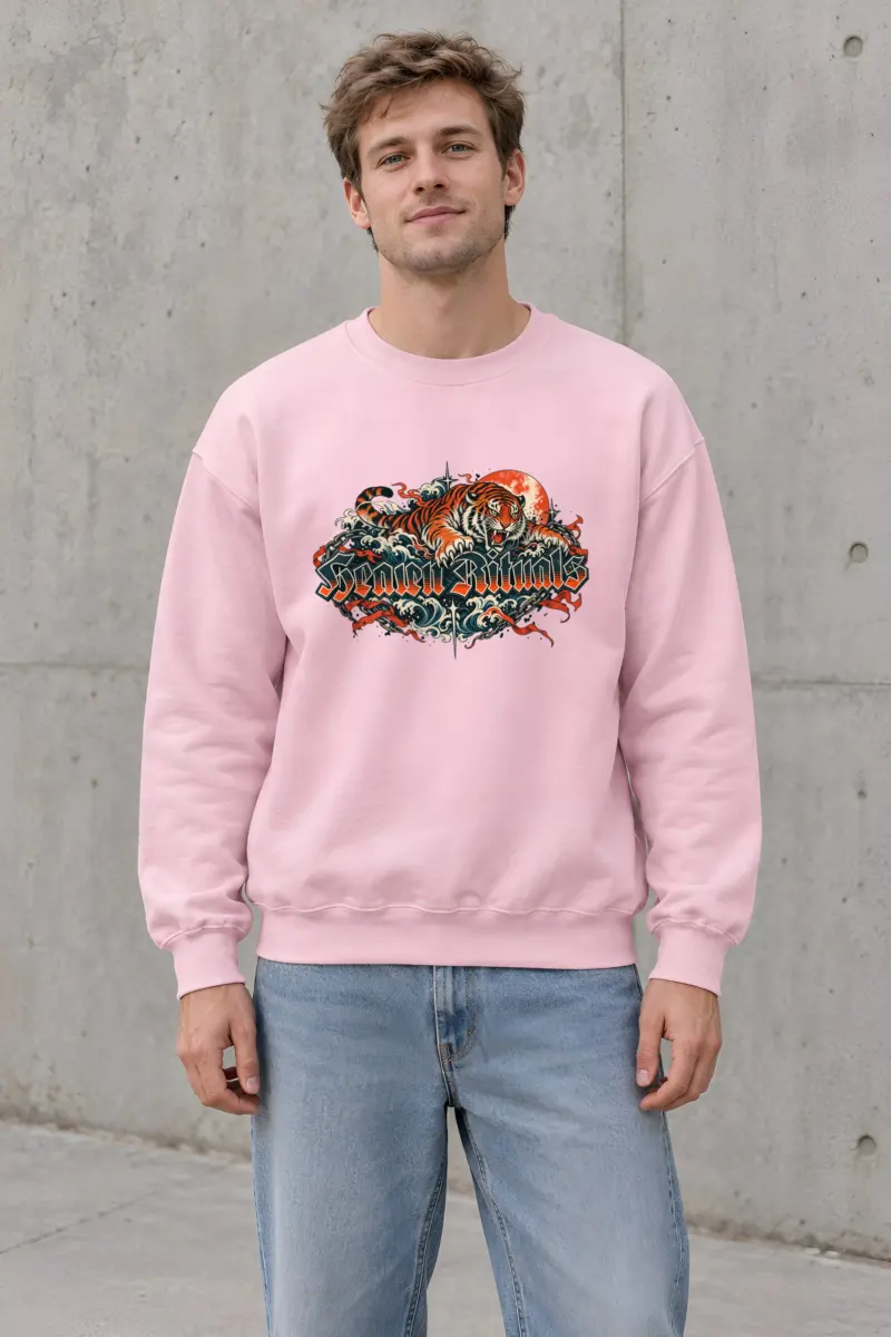 "Snarling Tiger Chain Script" Heavy Blend Unisex Crewneck Sweatshirt