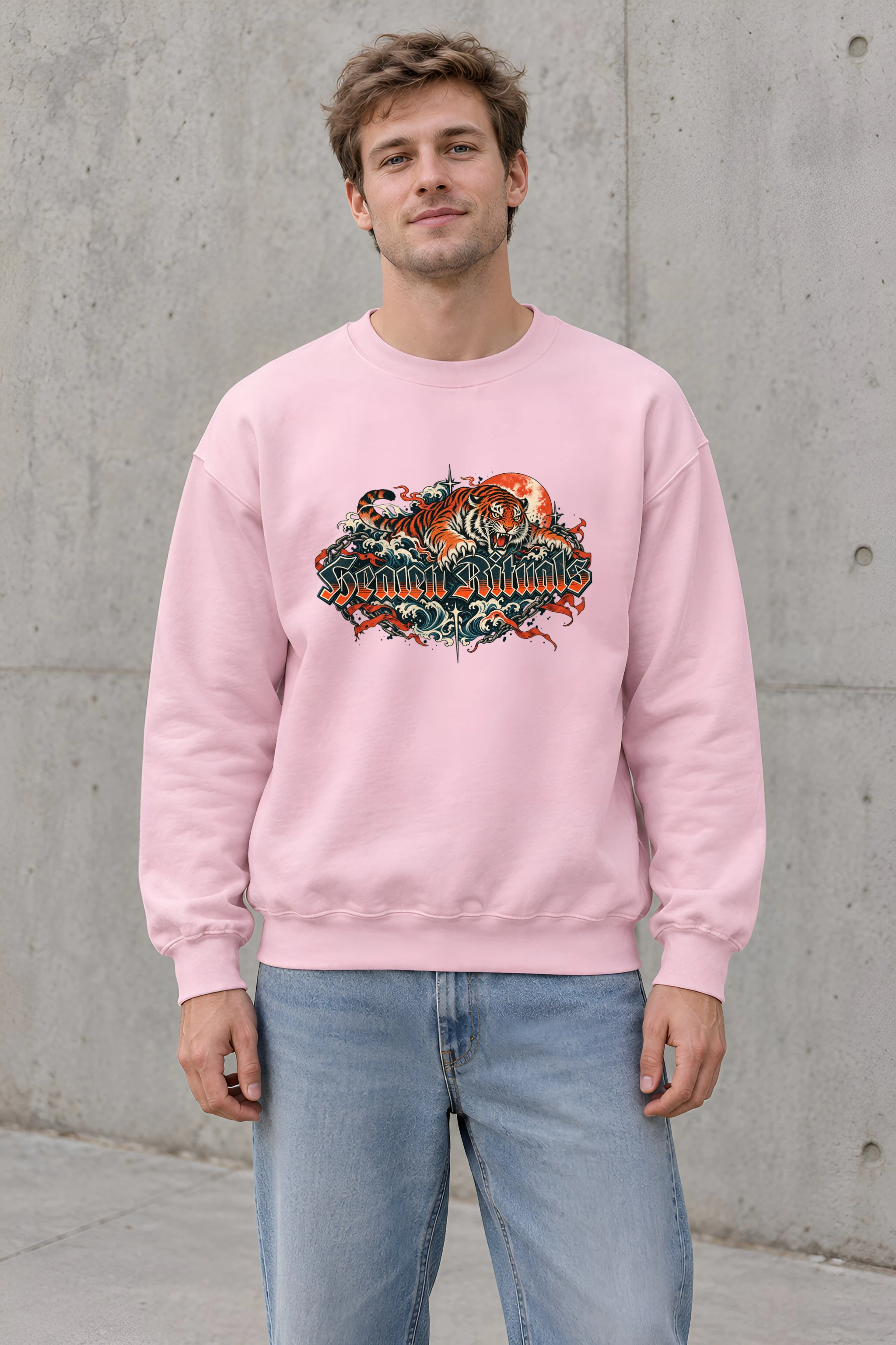 "Snarling Tiger Chain Script" 1 Crewneck Sweatshirt