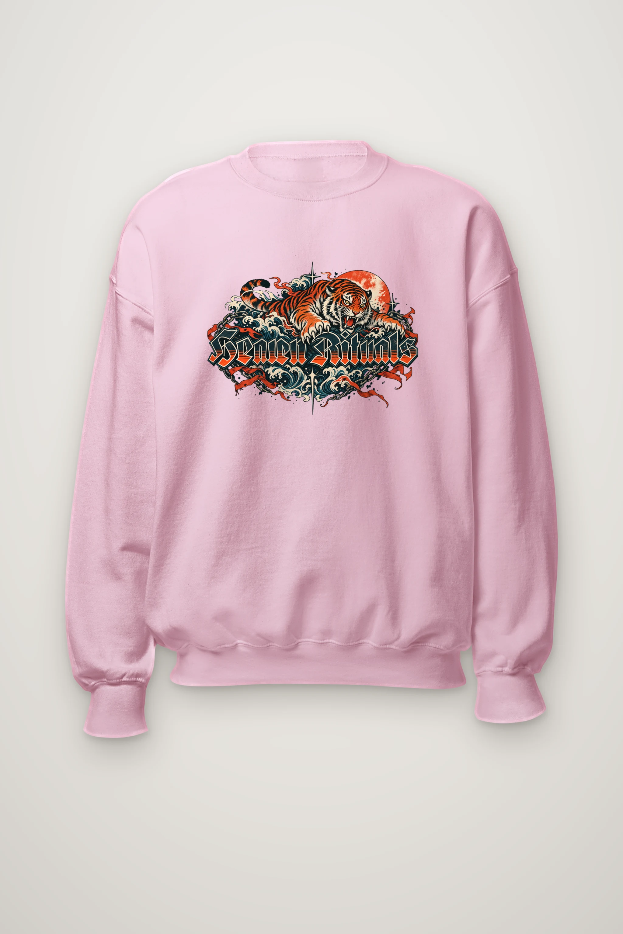 "Snarling Tiger Chain Script" Heavy Blend Unisex Crewneck Sweatshirt
