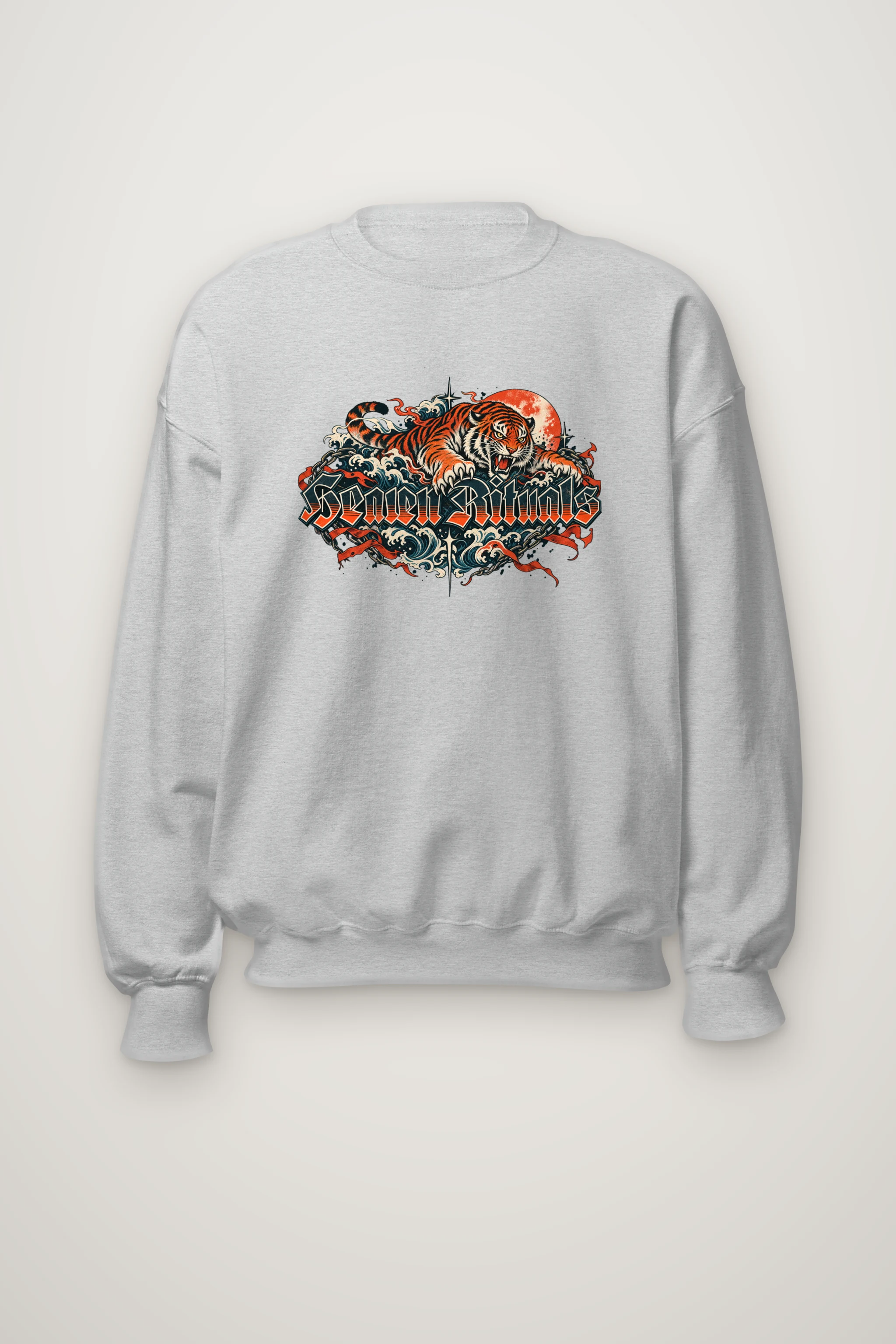 "Snarling Tiger Chain Script" Heavy Blend Unisex Crewneck Sweatshirt