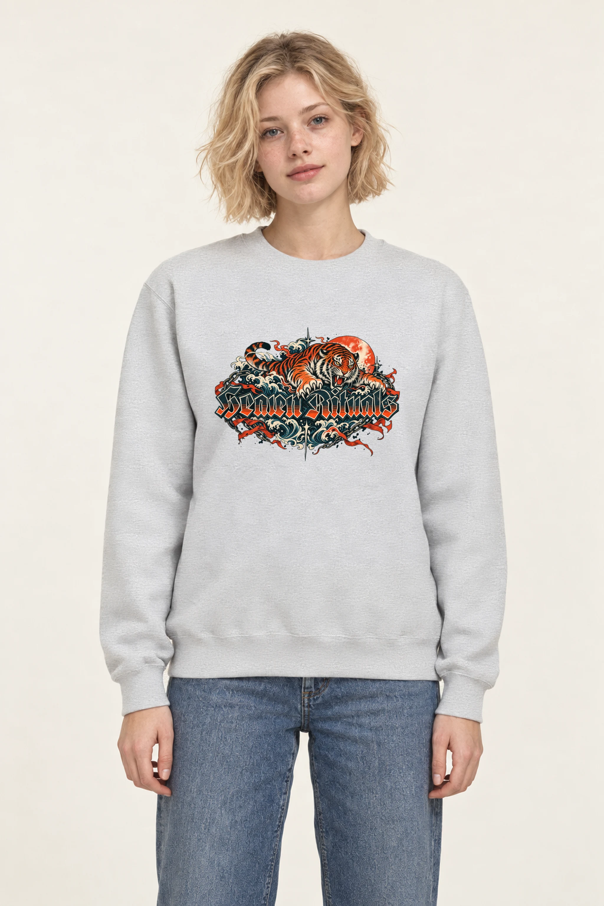 "Snarling Tiger Chain Script" 1 Crewneck Sweatshirt