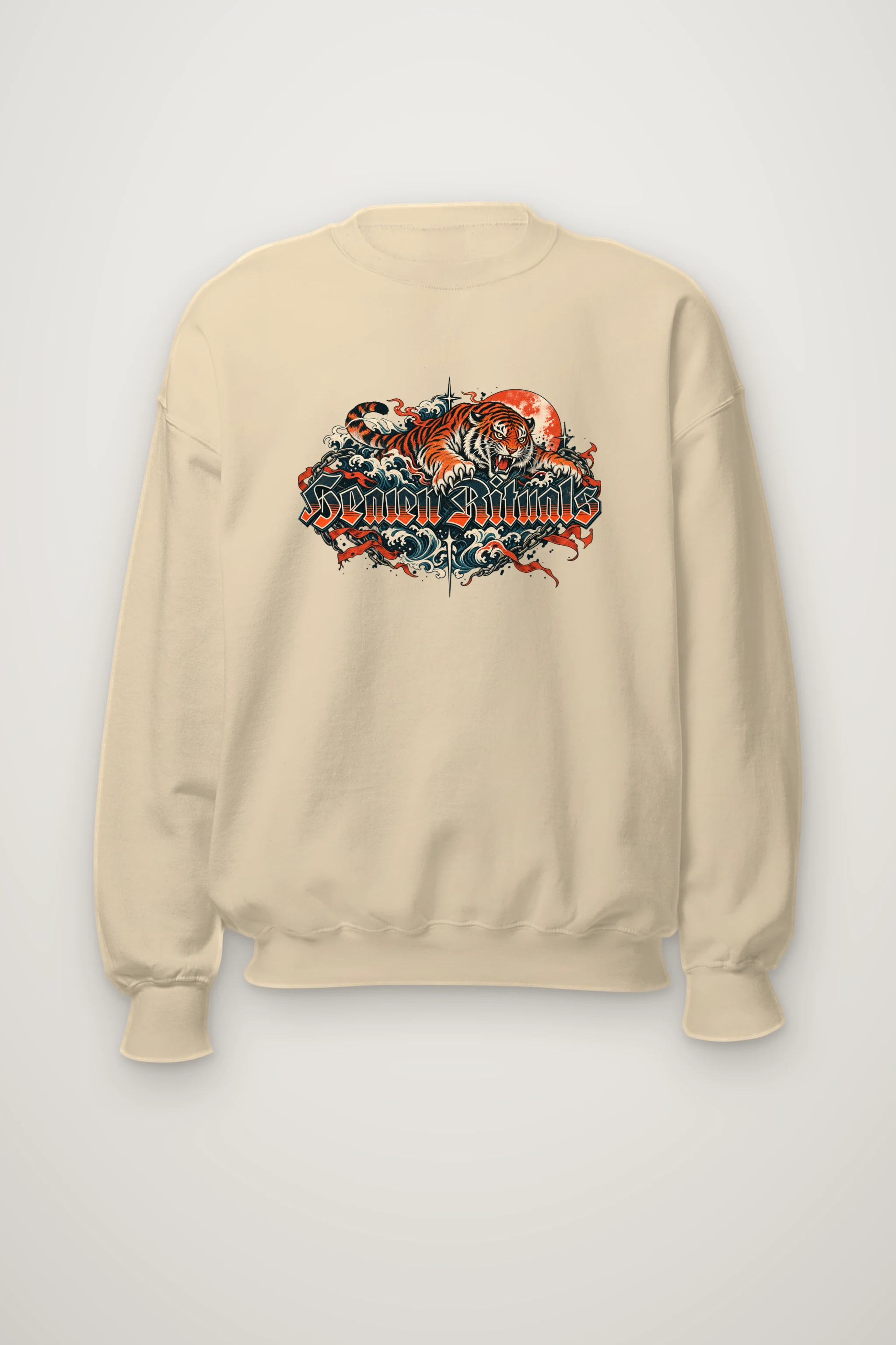 "Snarling Tiger Chain Script" Heavy Blend Unisex Crewneck Sweatshirt