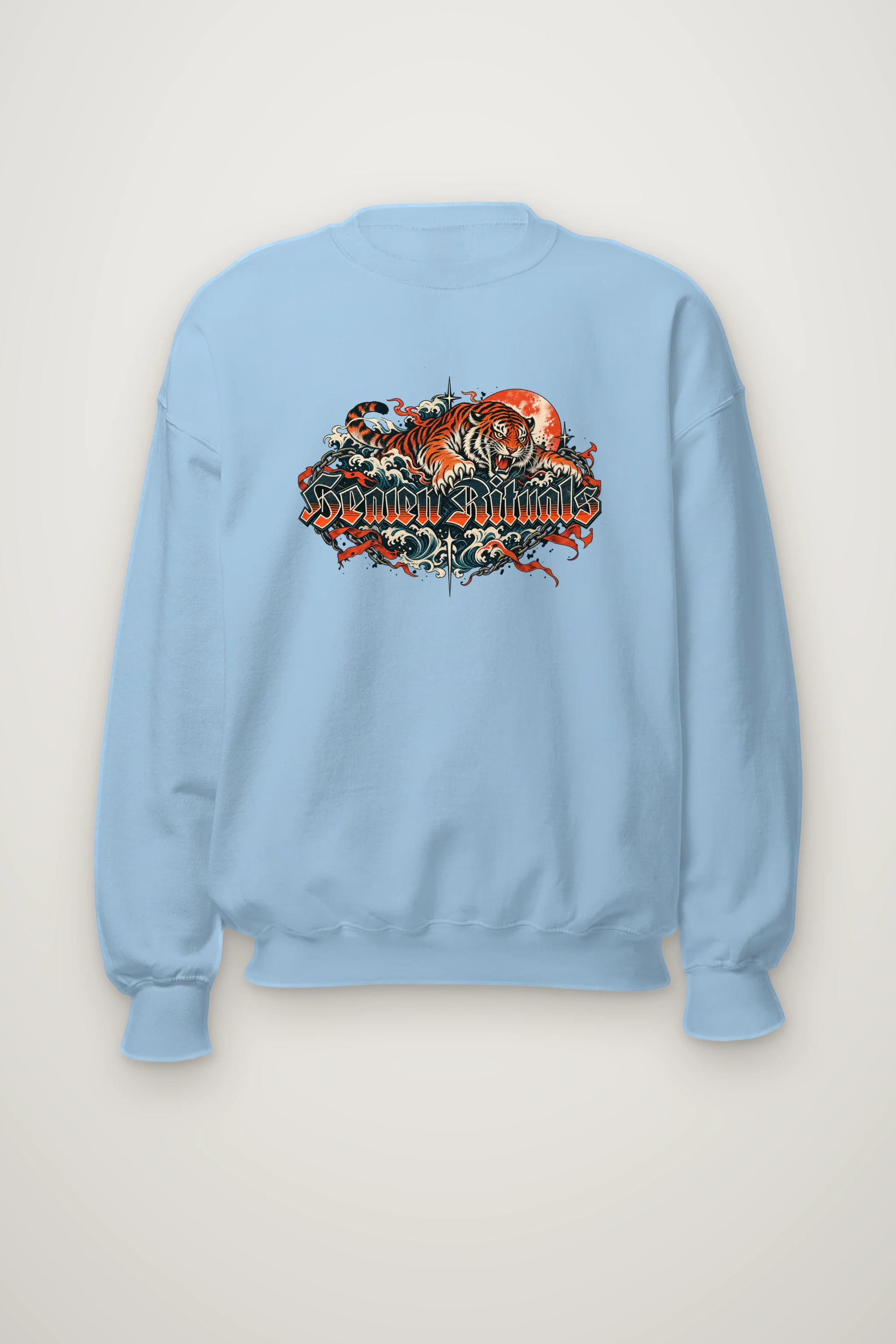 "Snarling Tiger Chain Script" Heavy Blend Unisex Crewneck Sweatshirt