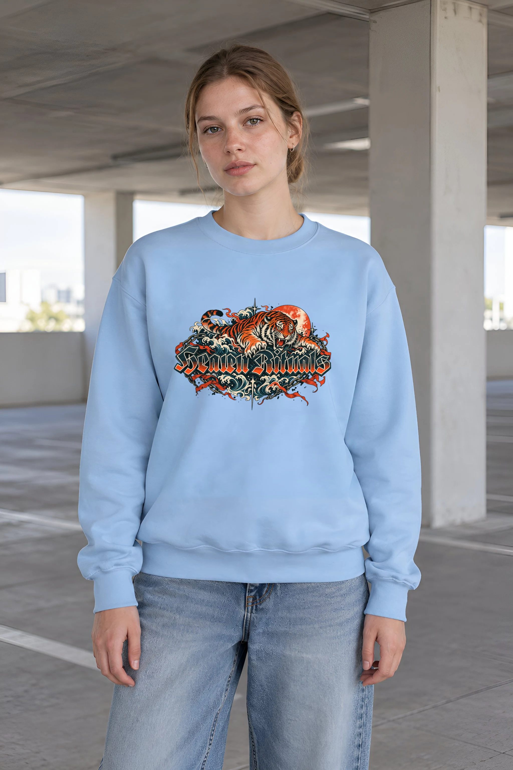 "Snarling Tiger Chain Script" 1 Crewneck Sweatshirt