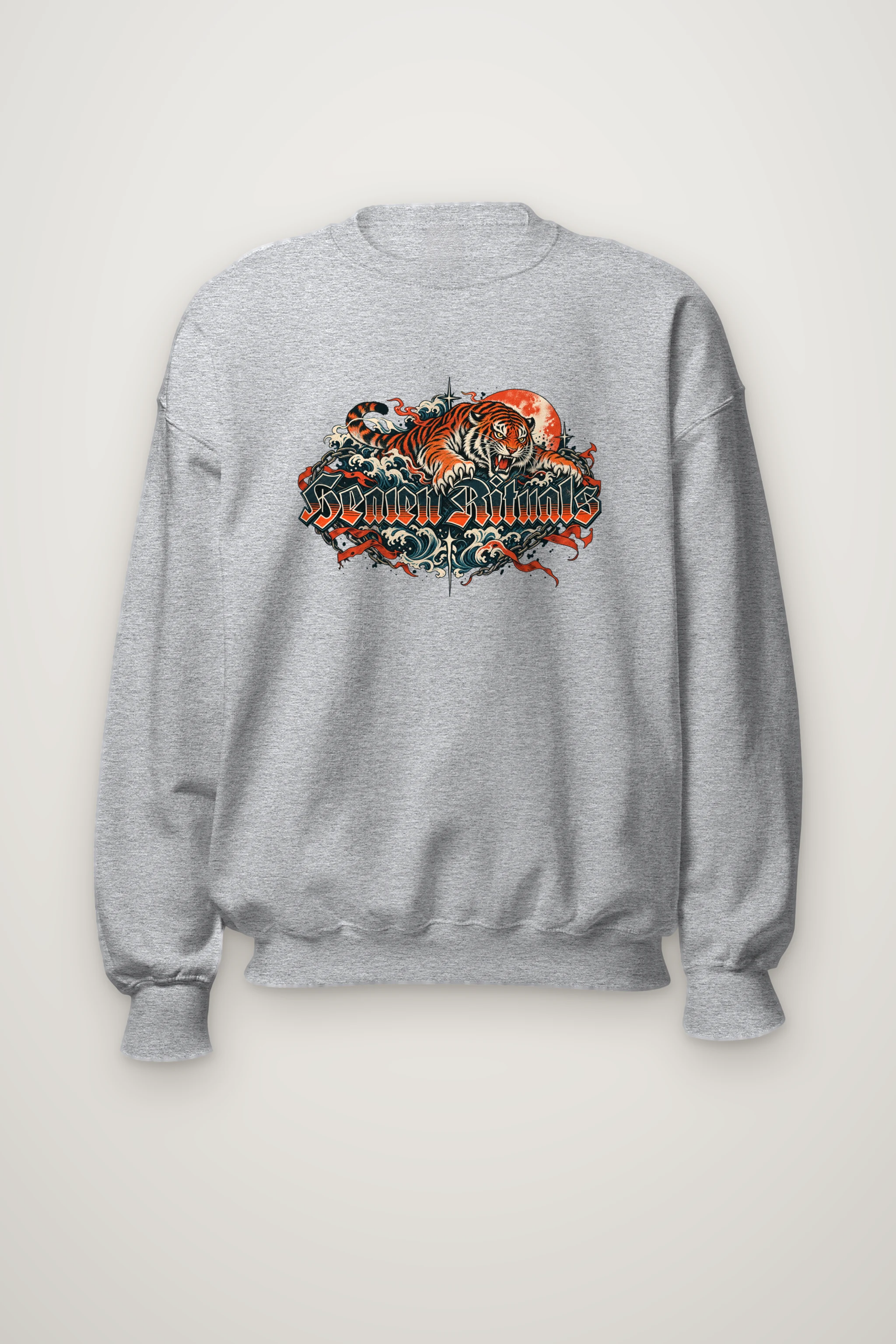"Snarling Tiger Chain Script" Heavy Blend Unisex Crewneck Sweatshirt
