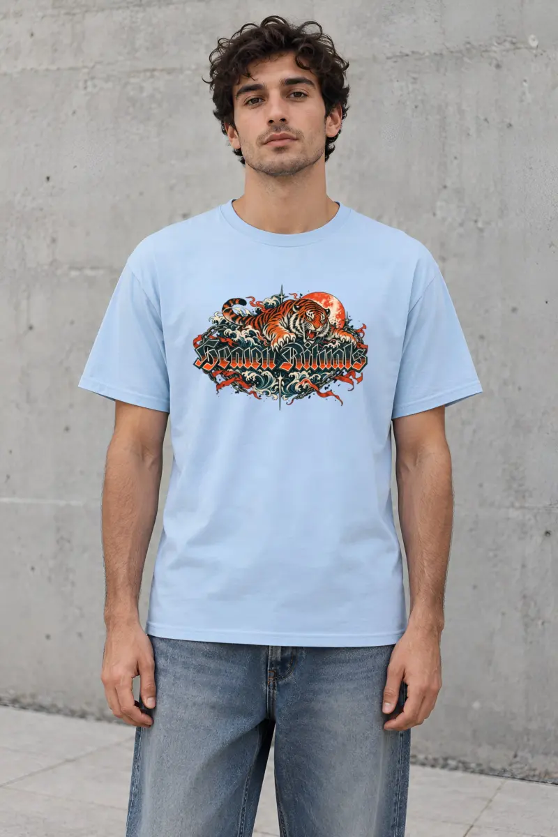 "Tiger Sun Wave Crew" Heavyweight Unisex Crewneck T-shirt